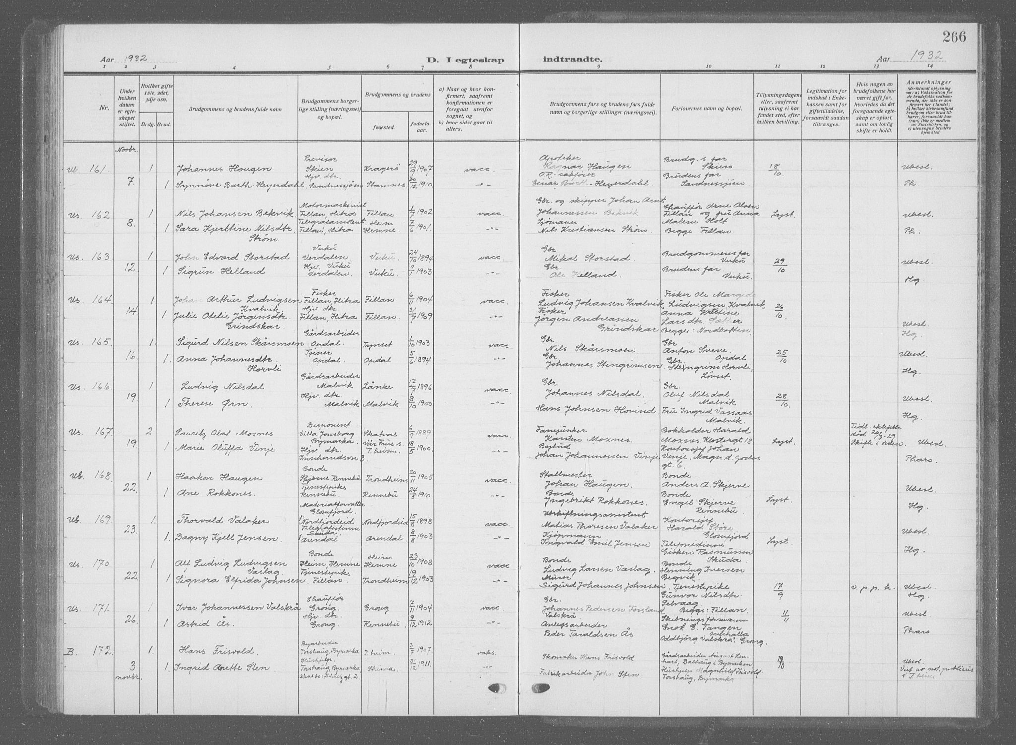 Ministerialprotokoller, klokkerbøker og fødselsregistre - Sør-Trøndelag, AV/SAT-A-1456/601/L0098: Klokkerbok nr. 601C16, 1921-1934, s. 266