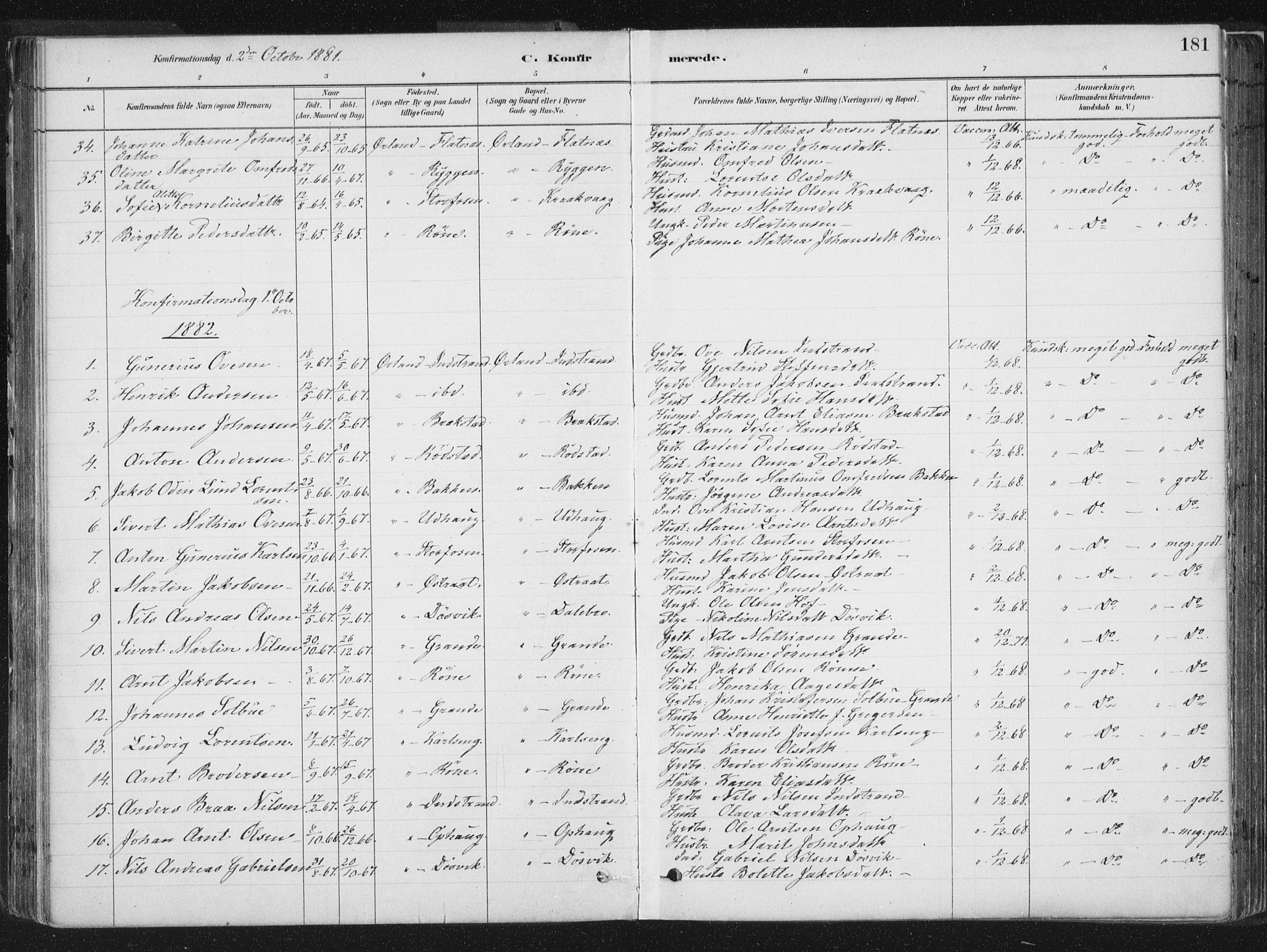 Ministerialprotokoller, klokkerbøker og fødselsregistre - Sør-Trøndelag, AV/SAT-A-1456/659/L0739: Ministerialbok nr. 659A09, 1879-1893, s. 181