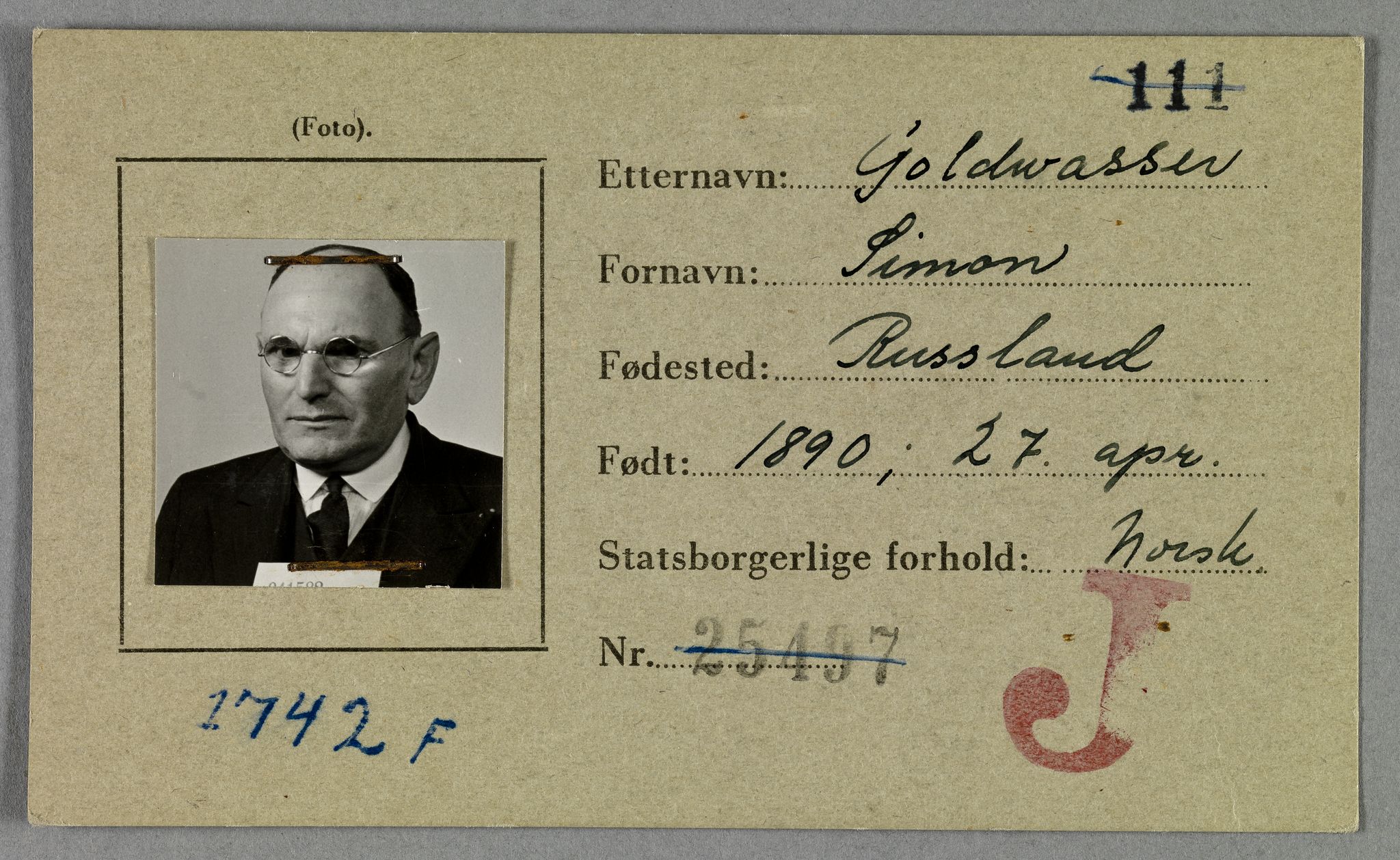 Sosialdepartementet, Våre Falne, AV/RA-S-1708/E/Ee/L0021A: Fotografier av jøder på legitimasjonskort (1941-42), 1941-1942, s. 153