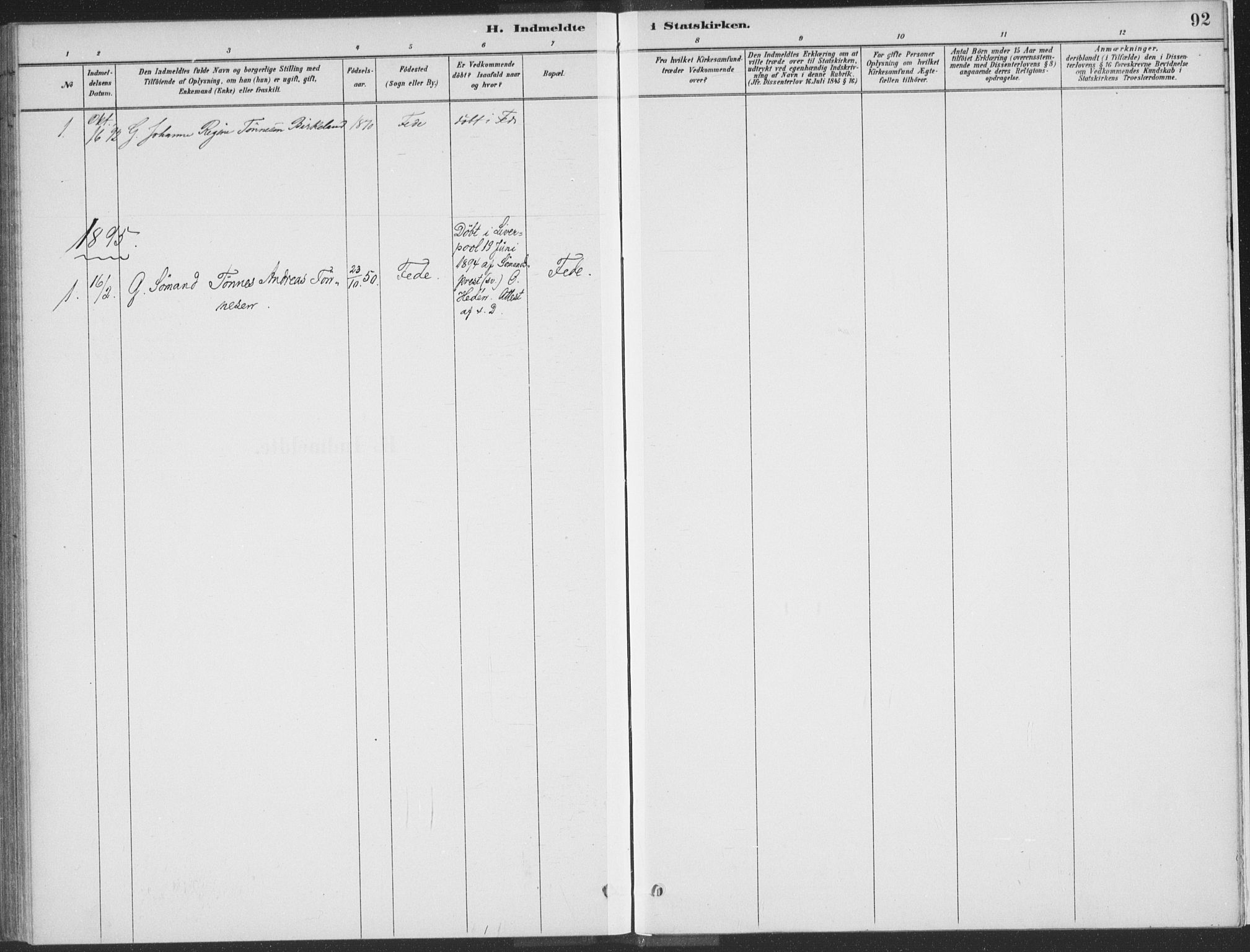 Kvinesdal sokneprestkontor, SAK/1111-0026/F/Fa/Faa/L0004: Ministerialbok nr. A 4, 1882-1897, s. 92