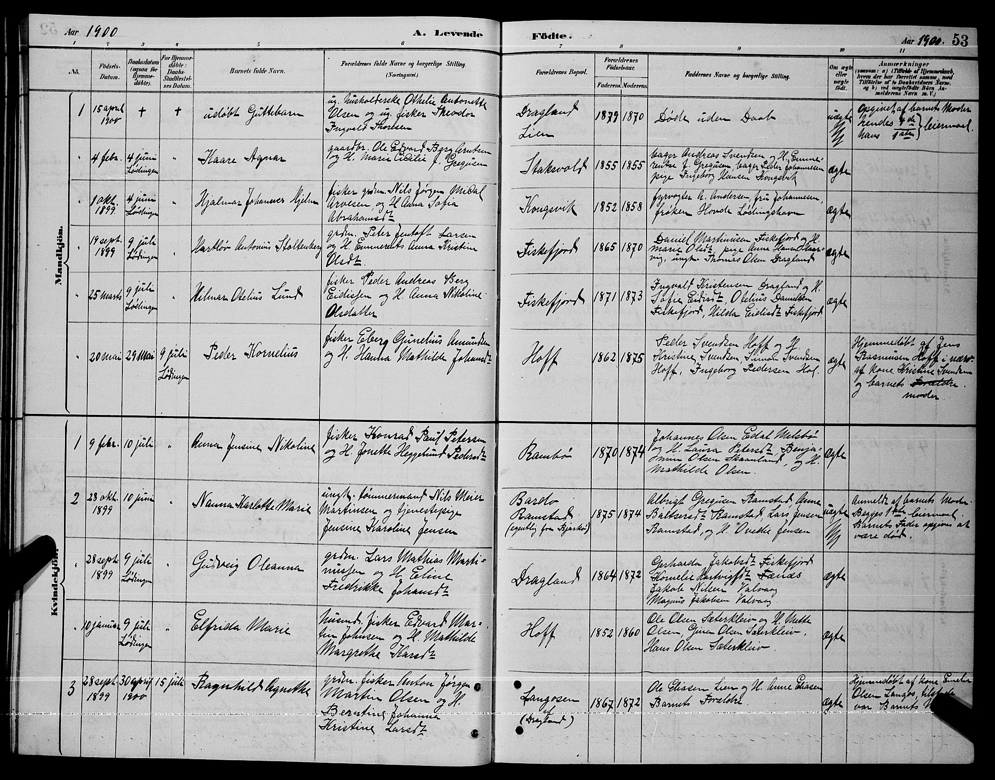 Ministerialprotokoller, klokkerbøker og fødselsregistre - Nordland, AV/SAT-A-1459/865/L0931: Klokkerbok nr. 865C03, 1885-1901, s. 53