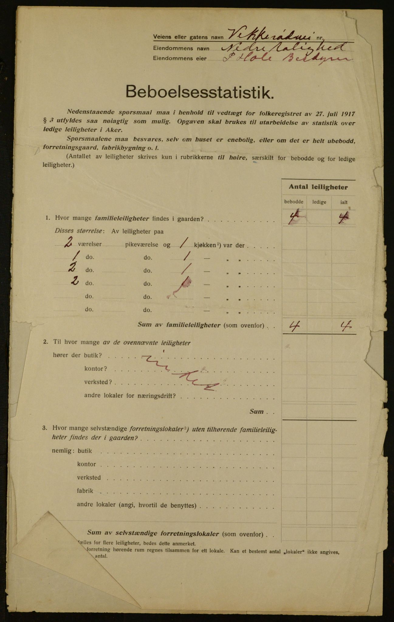OBA, Kommunal folketelling 1.12.1917 for Aker, 1917, s. 3010