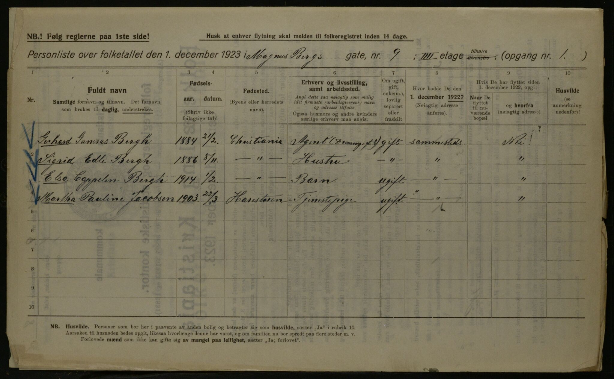 OBA, Kommunal folketelling 1.12.1923 for Kristiania, 1923, s. 65850