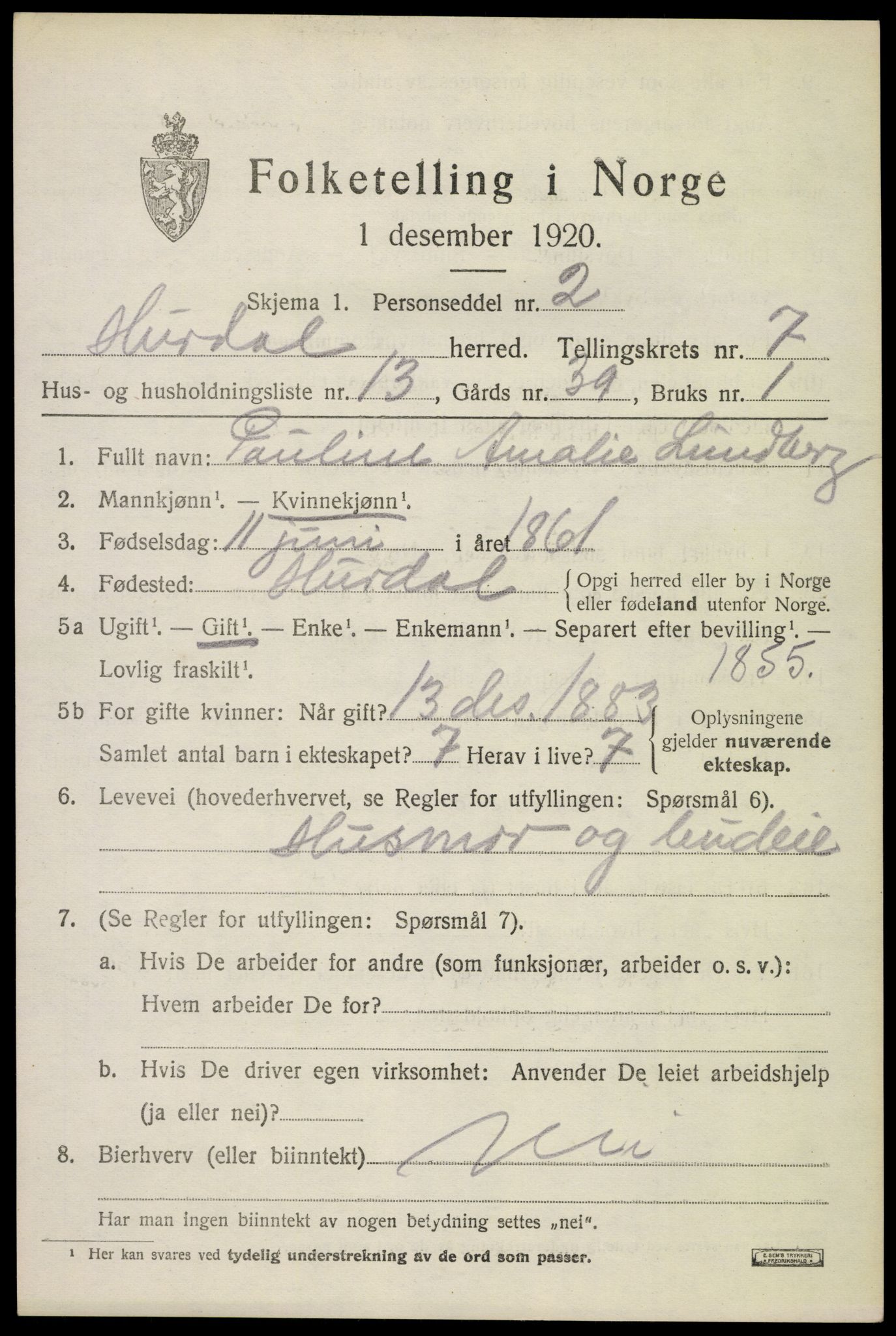SAO, Folketelling 1920 for 0239 Hurdal herred, 1920, s. 3944