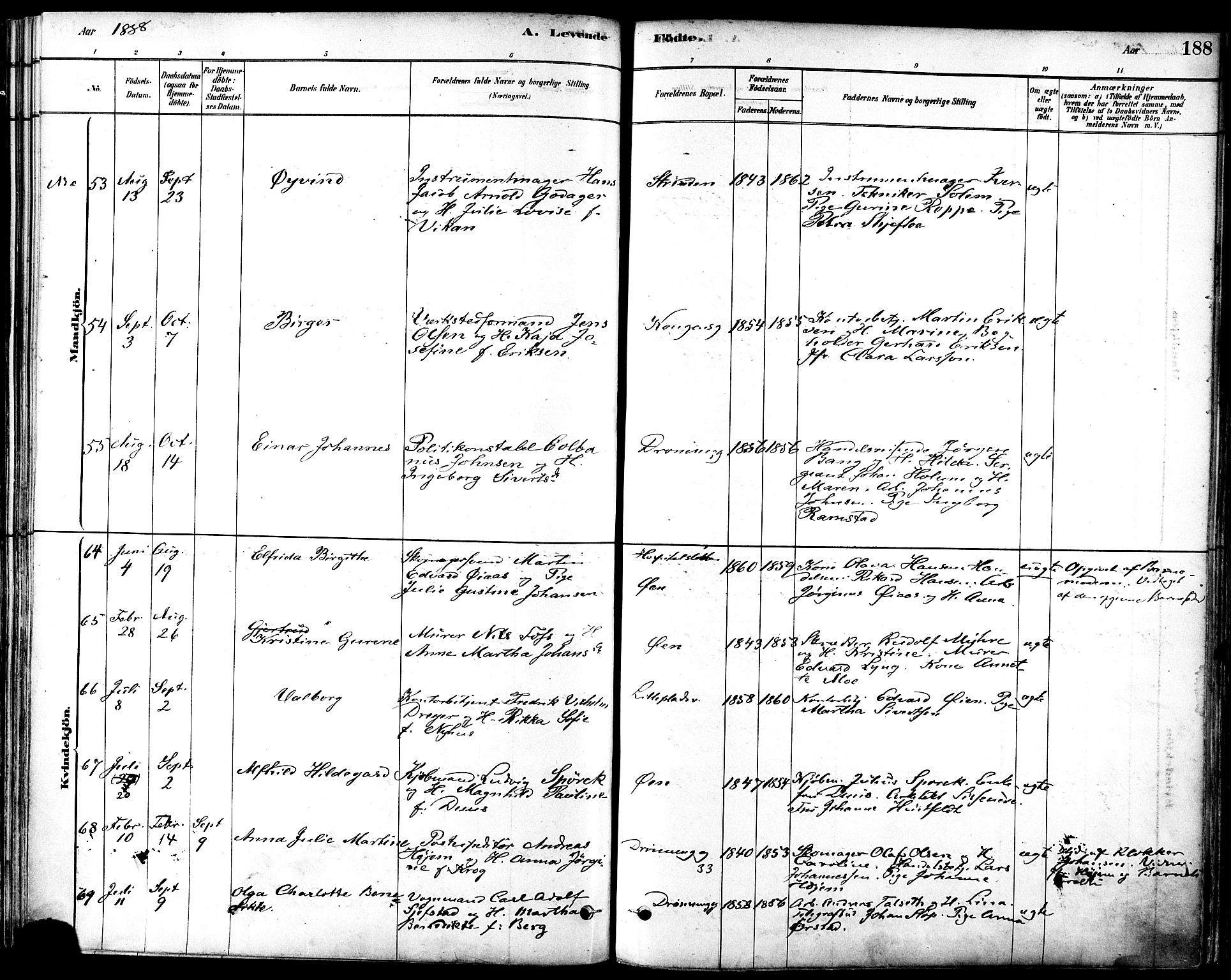Ministerialprotokoller, klokkerbøker og fødselsregistre - Sør-Trøndelag, SAT/A-1456/601/L0057: Ministerialbok nr. 601A25, 1877-1891, s. 188