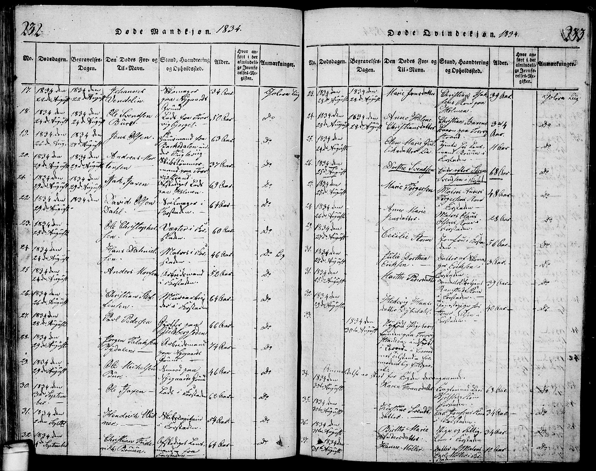 Glemmen prestekontor Kirkebøker, AV/SAO-A-10908/G/Ga/L0001: Klokkerbok nr. 1, 1816-1838, s. 232-233