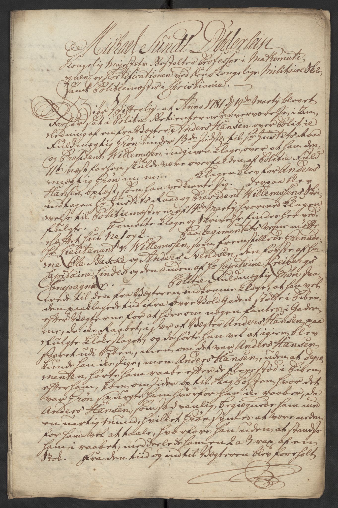 Oslo politidistrikt, AV/SAO-A-10085/D/Da/L0003: Innkomne brev, pro memoria m.v., 1781, s. 278