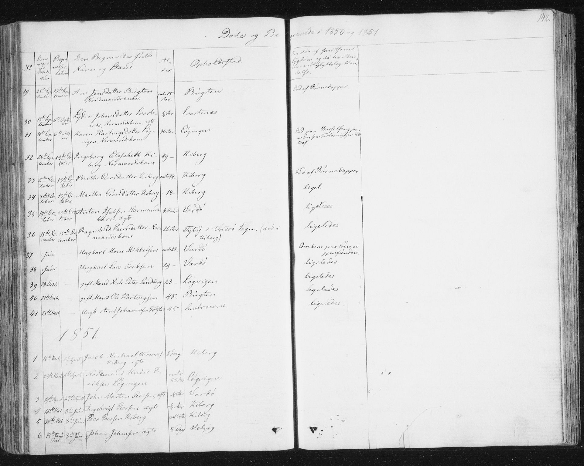 Vardø sokneprestkontor, AV/SATØ-S-1332/H/Ha/L0003kirke: Ministerialbok nr. 3, 1843-1861, s. 142