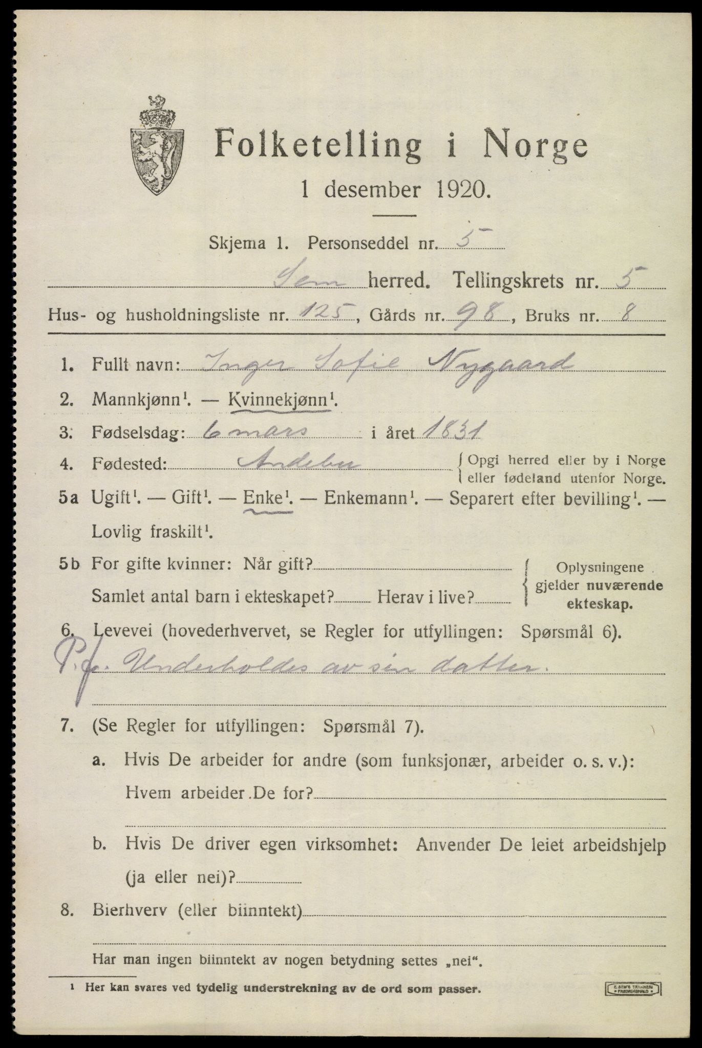 SAKO, Folketelling 1920 for 0721 Sem herred, 1920, s. 9045