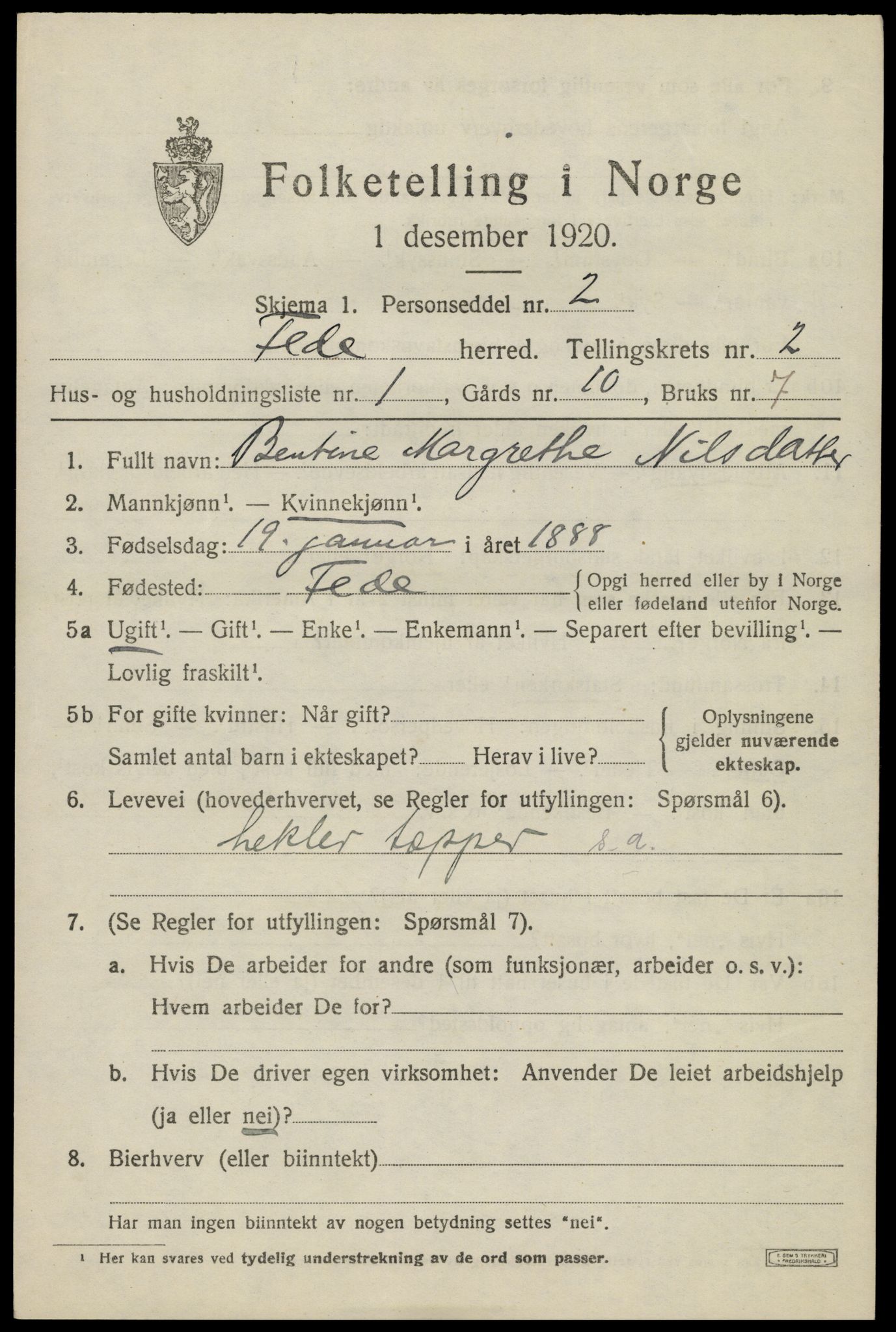 SAK, Folketelling 1920 for 1038 Feda herred, 1920, s. 945