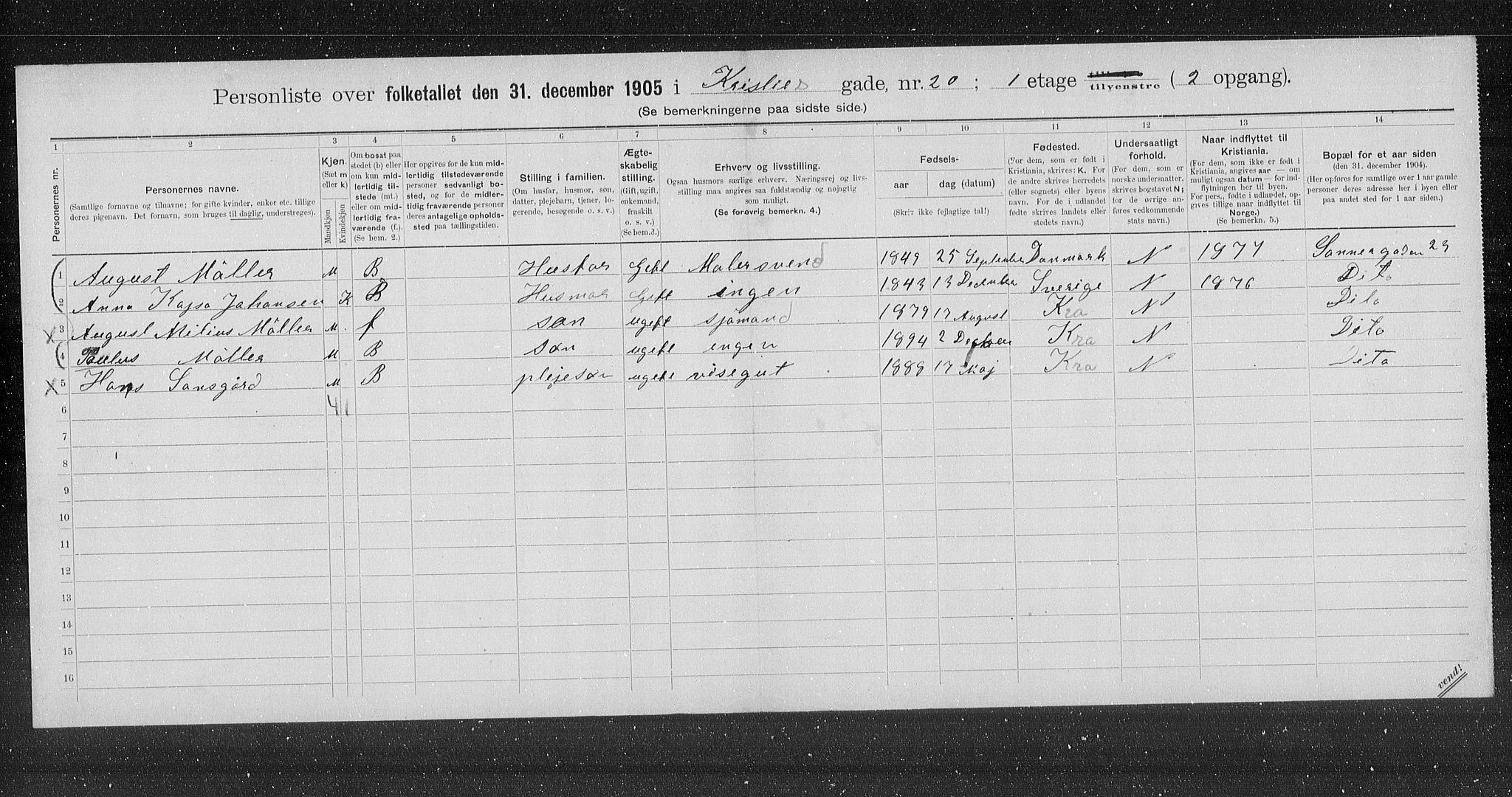 OBA, Kommunal folketelling 31.12.1905 for Kristiania kjøpstad, 1905, s. 6521