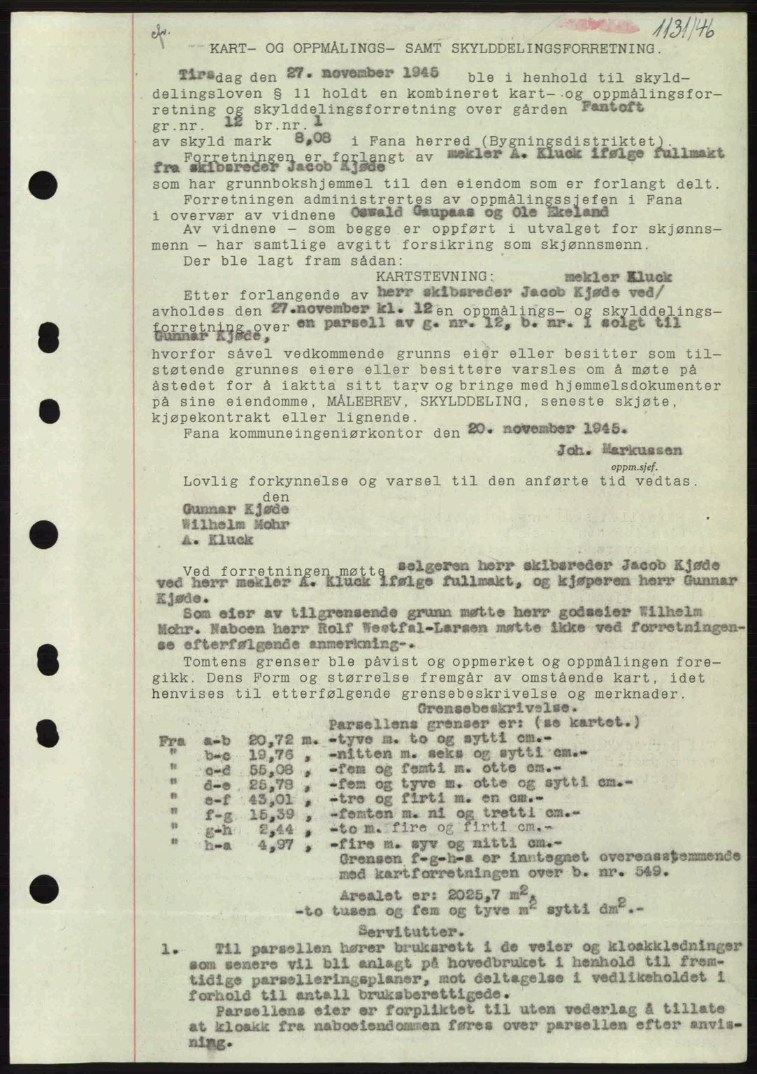 Midhordland sorenskriveri, SAB/A-3001/1/G/Gb/Gbj/L0022: Pantebok nr. A41-43, 1946-1946, Dagboknr: 1131/1946