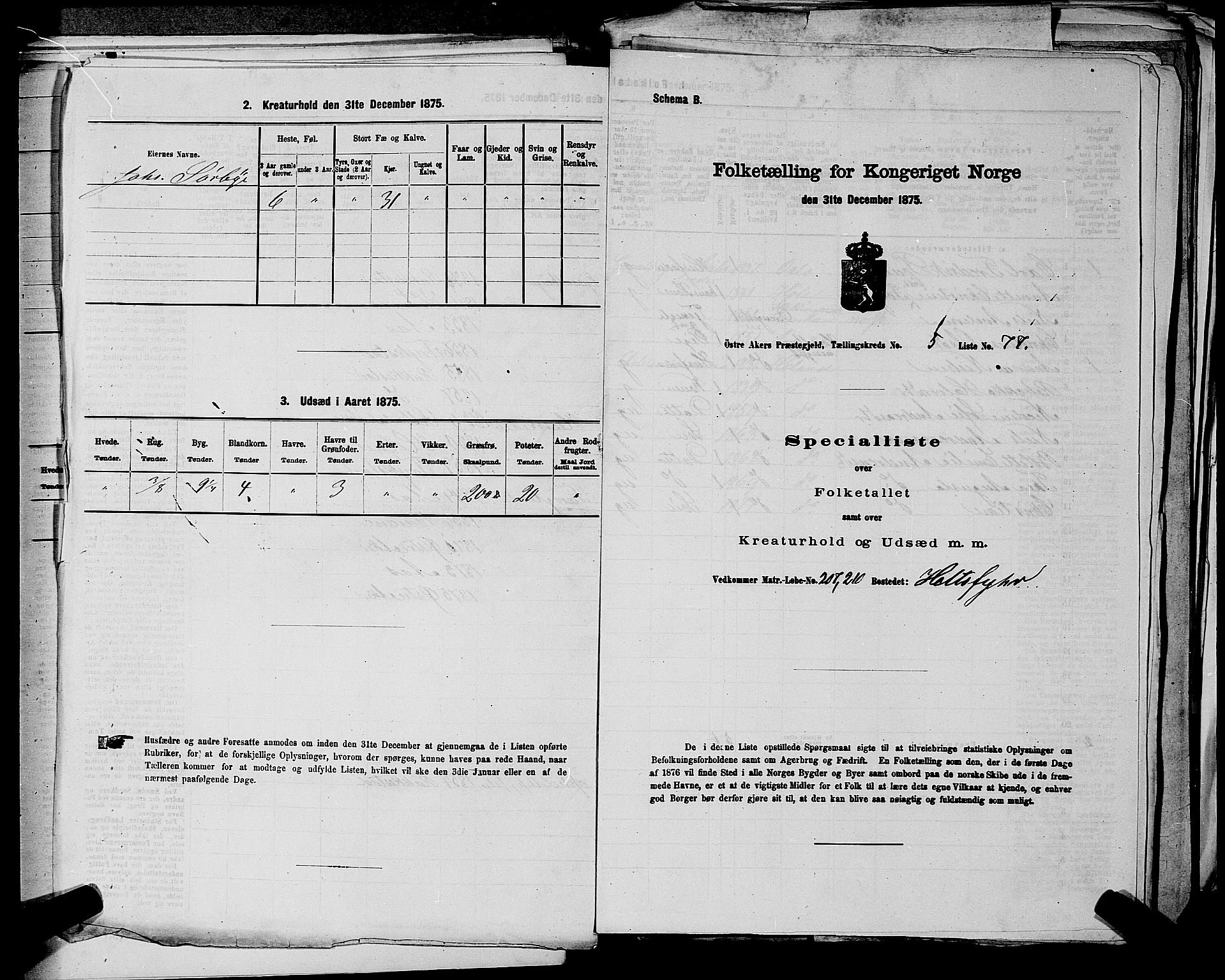 RA, Folketelling 1875 for 0218bP Østre Aker prestegjeld, 1875, s. 1520