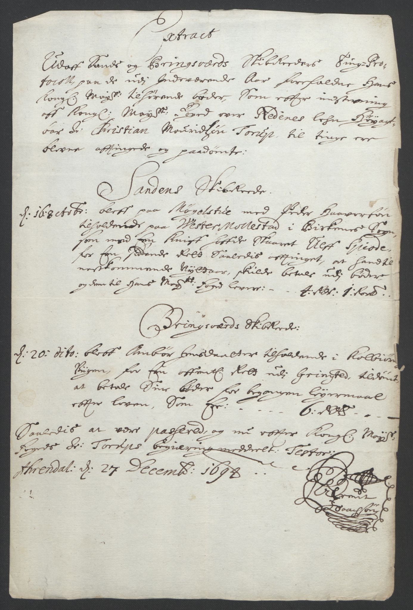 Rentekammeret inntil 1814, Reviderte regnskaper, Fogderegnskap, RA/EA-4092/R39/L2312: Fogderegnskap Nedenes, 1693-1695, s. 141