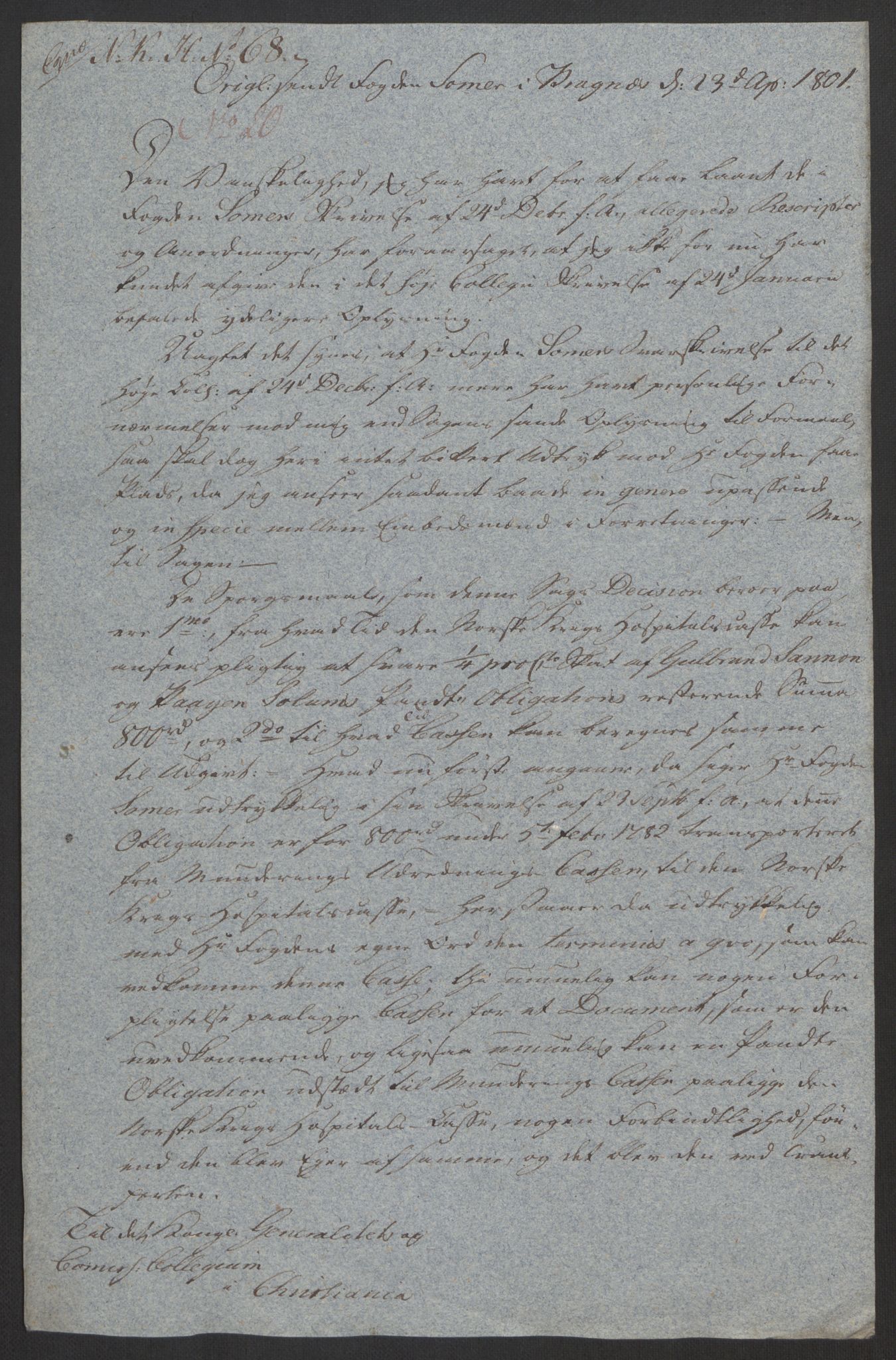 Forsvaret, Den norske kvesthuskasse/krigshospitalkasse, AV/RA-RAFA-1887/F/Fa/L0017: Innkomne brev:, 1782-1807, s. 521