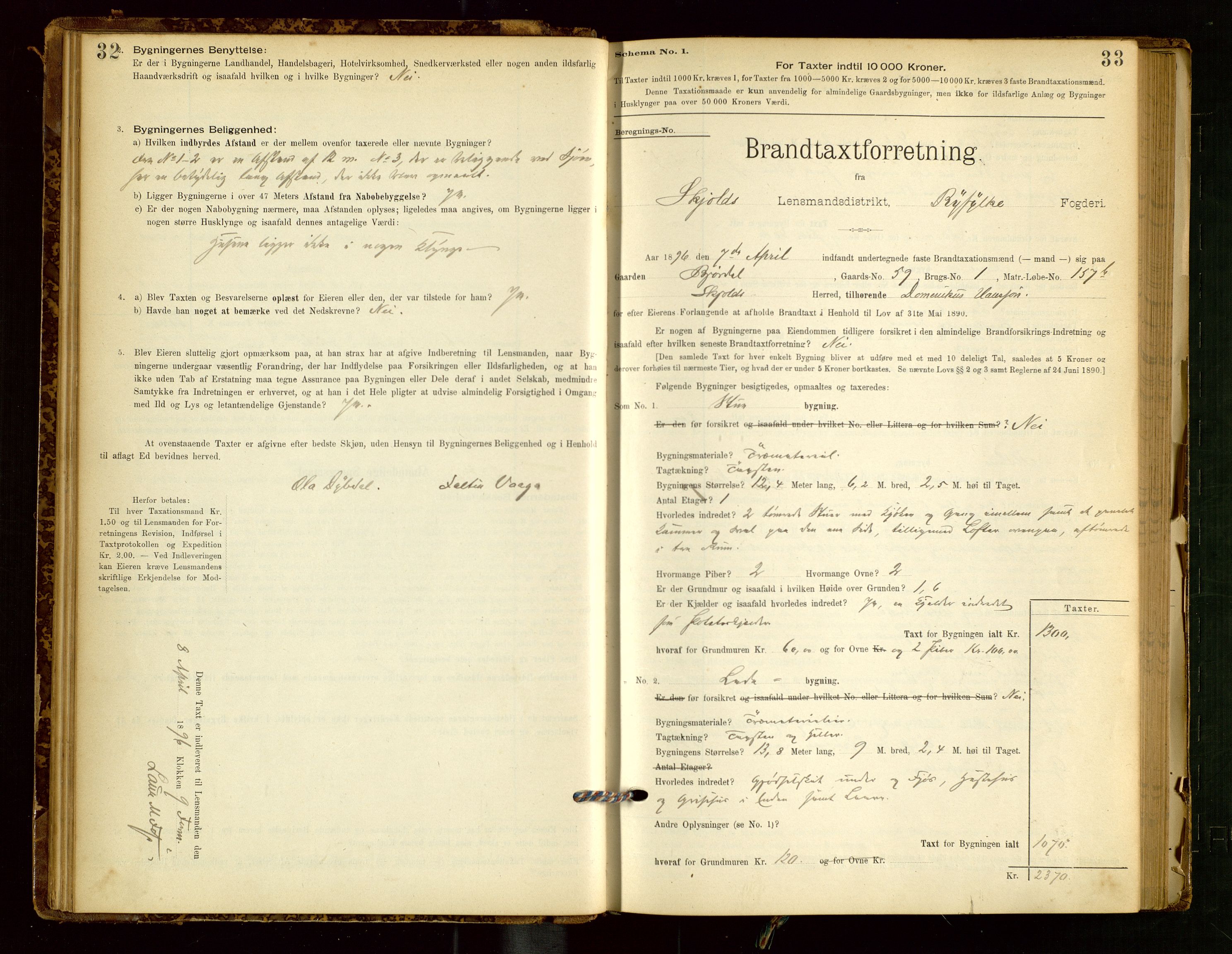 Skjold lensmannskontor, AV/SAST-A-100182/Gob/L0001: "Brandtaxationsprotokol for Skjold Lensmandsdistrikt Ryfylke Fogderi", 1894-1939, s. 32-33