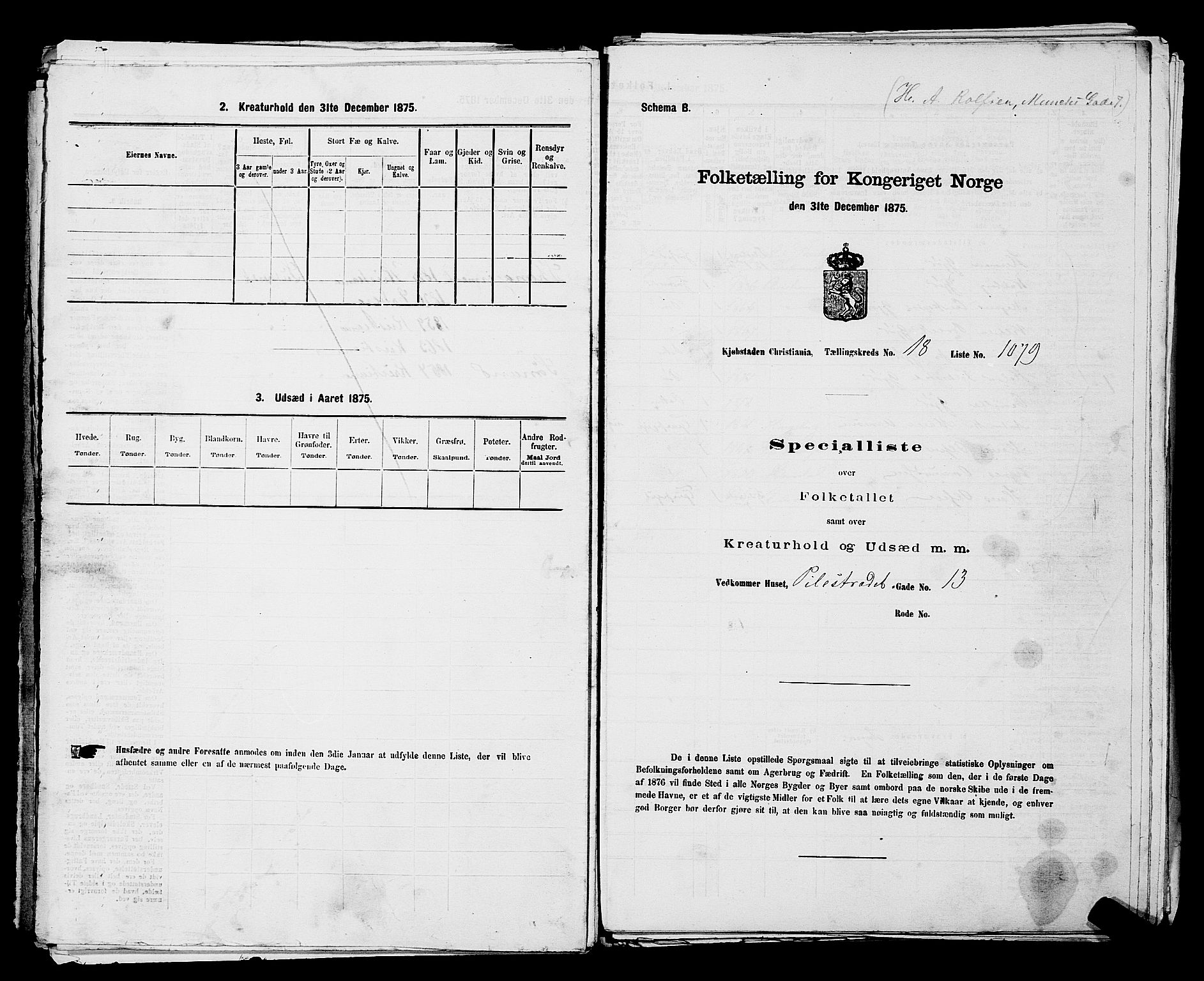 RA, Folketelling 1875 for 0301 Kristiania kjøpstad, 1875, s. 3393