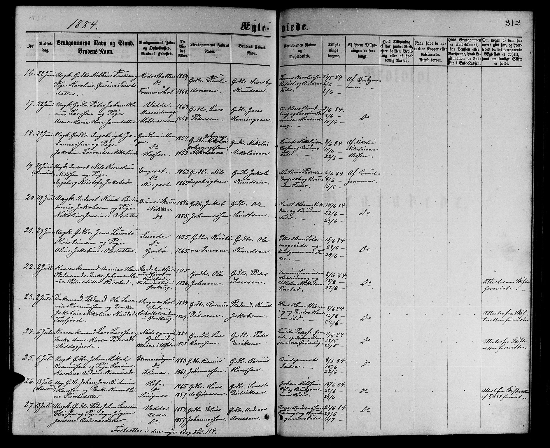 Ministerialprotokoller, klokkerbøker og fødselsregistre - Møre og Romsdal, AV/SAT-A-1454/528/L0429: Klokkerbok nr. 528C10, 1872-1886, s. 312