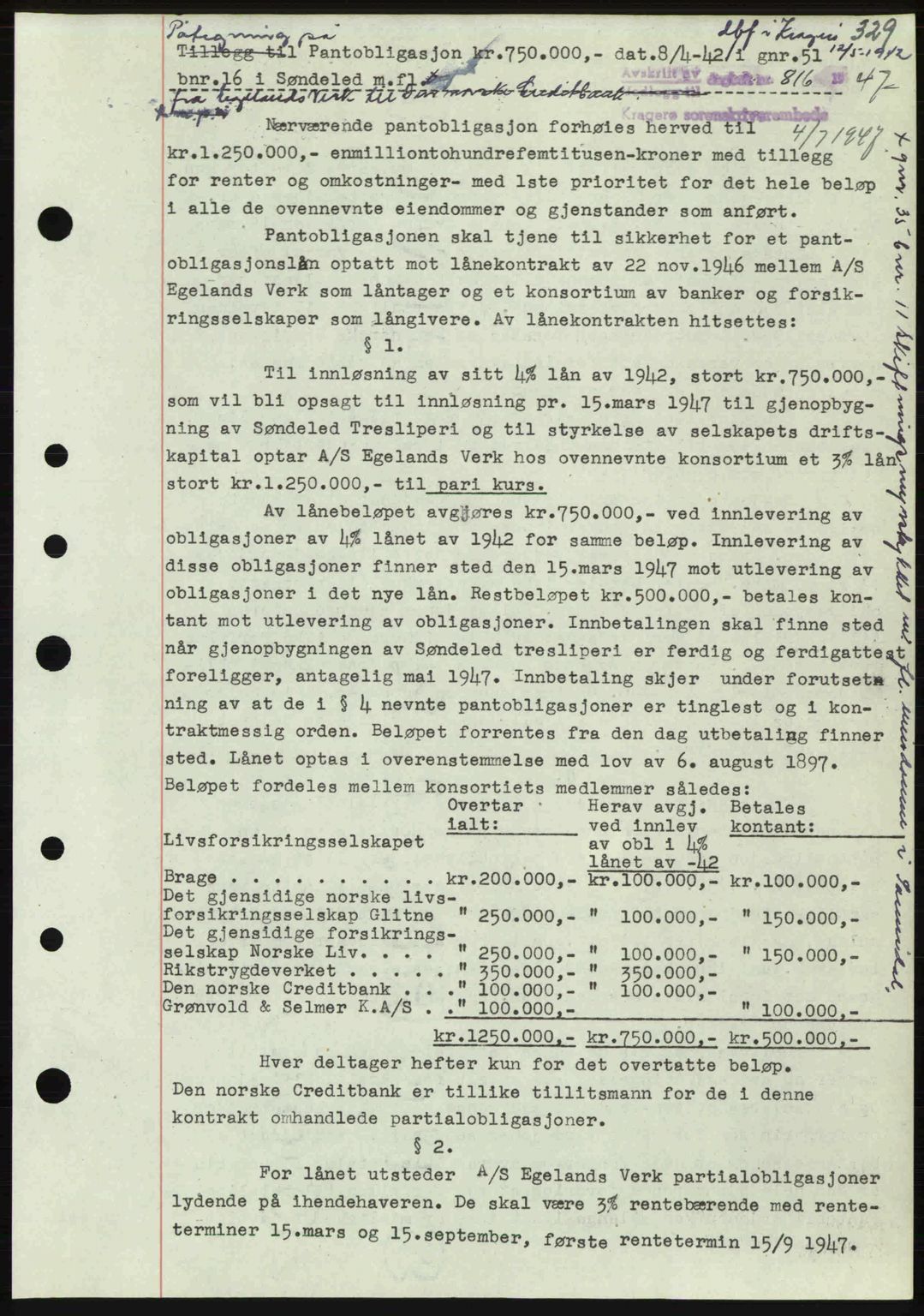 Kragerø sorenskriveri, SAKO/A-65/G/Ga/Gab/L0061: Pantebok nr. A-61, 1947-1947, Dagboknr: 816/1947