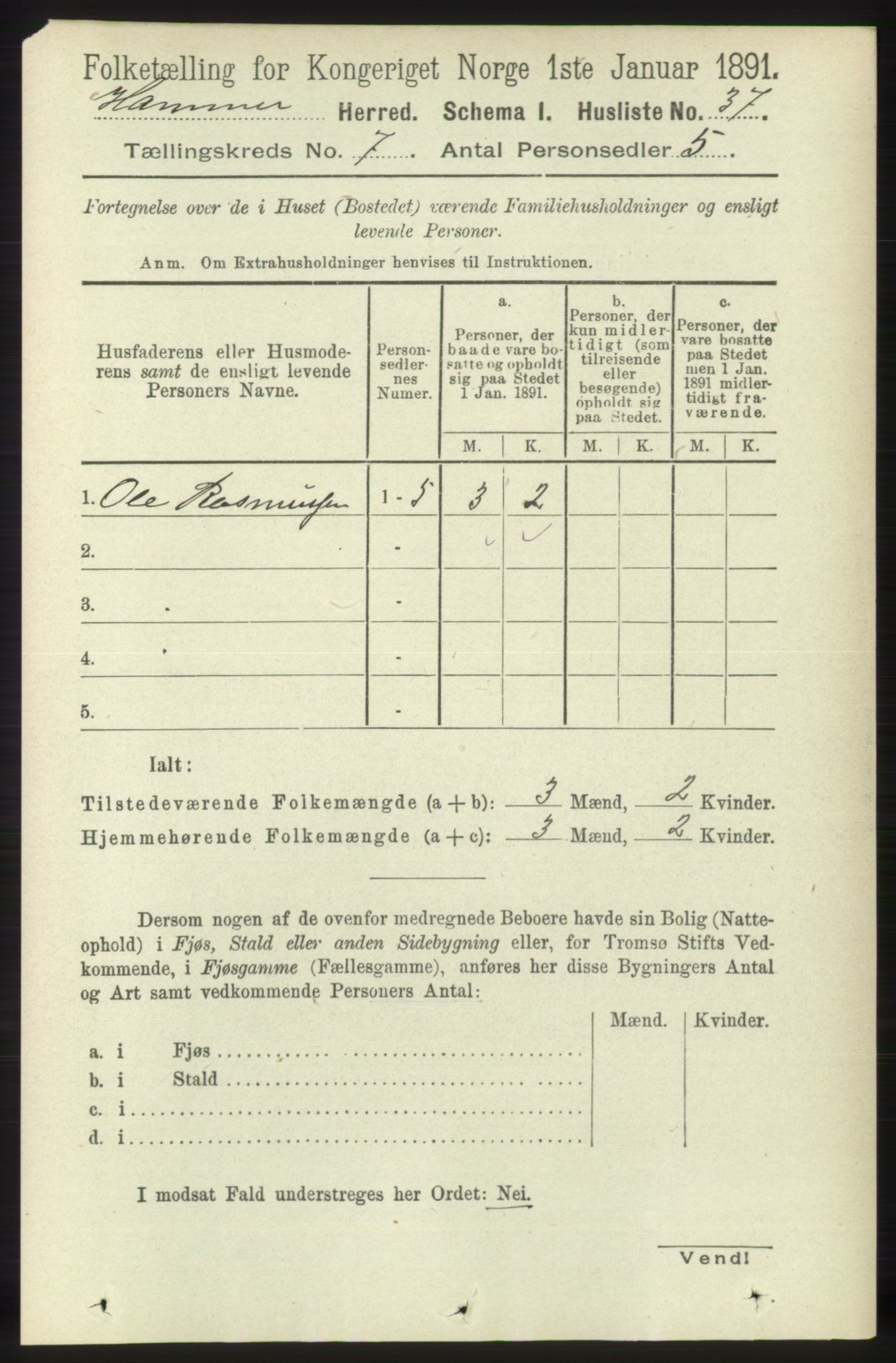 RA, Folketelling 1891 for 1254 Hamre herred, 1891, s. 1689