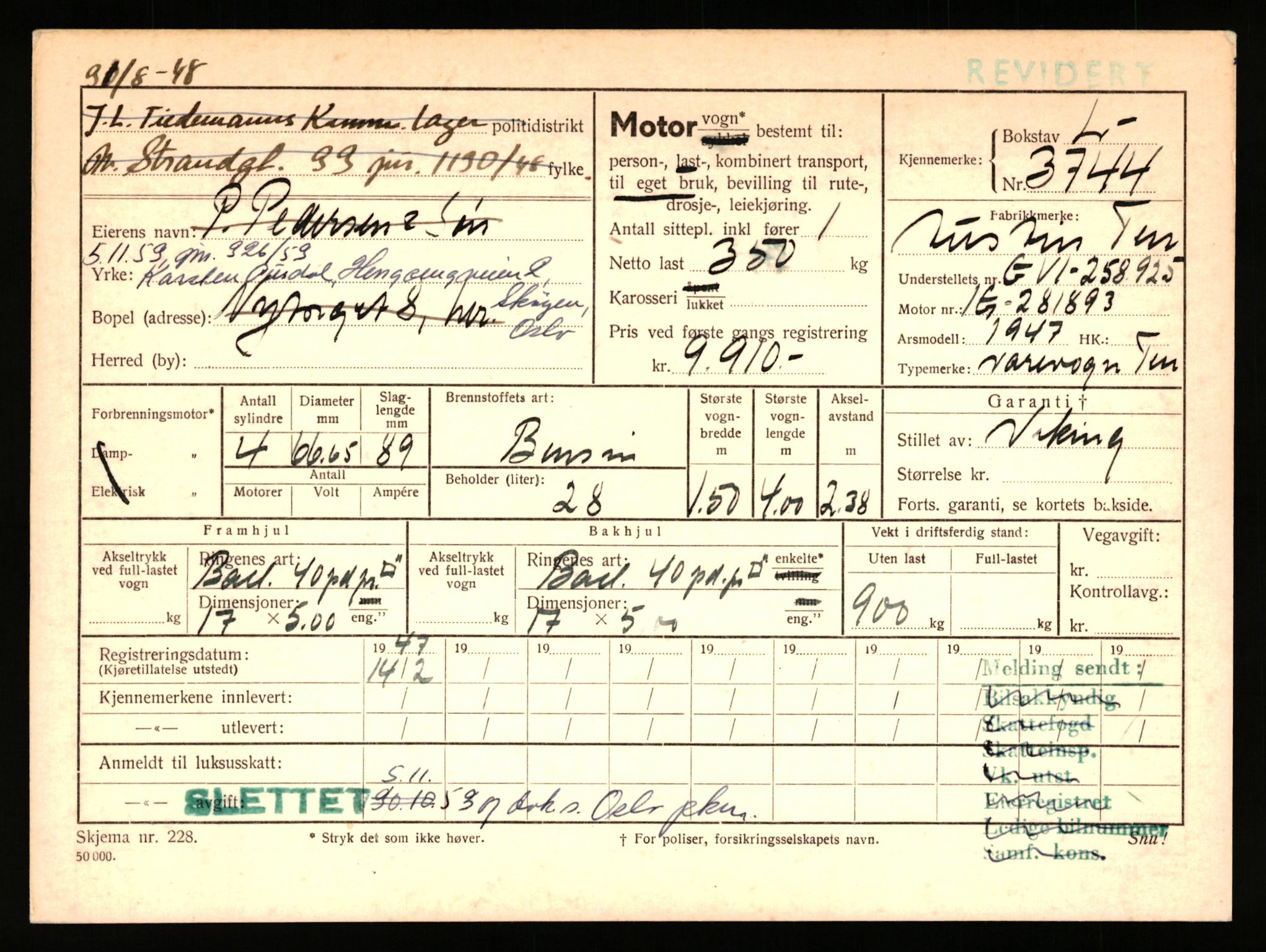 Stavanger trafikkstasjon, AV/SAST-A-101942/0/F/L0011: L-3700 - L-4199, 1930-1971, s. 309