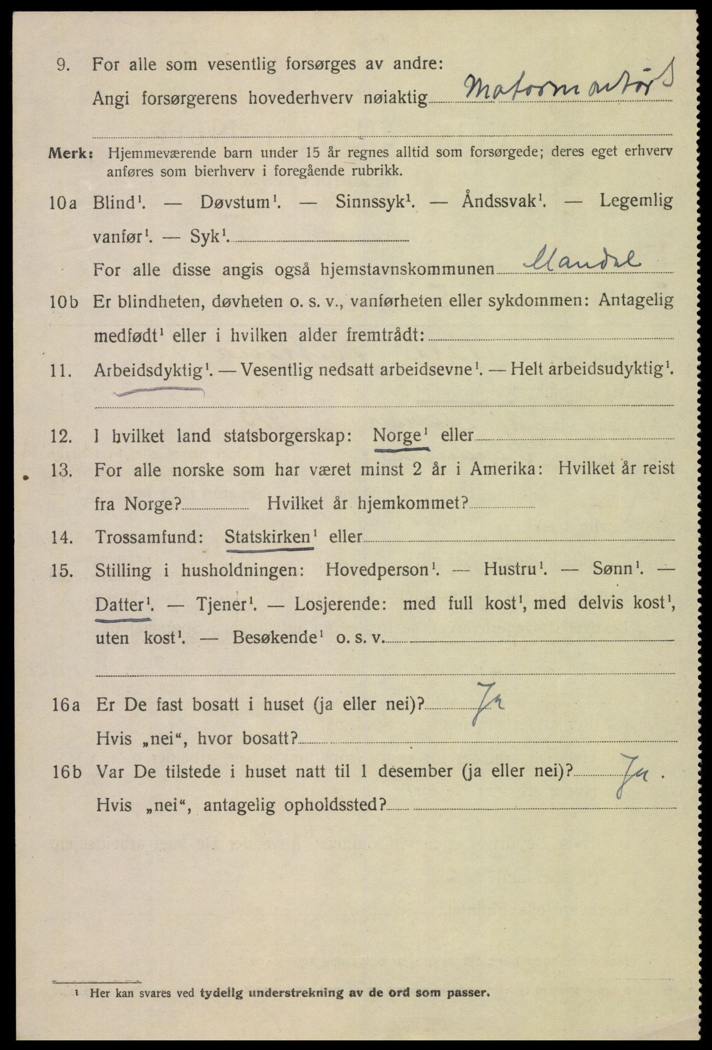 SAK, Folketelling 1920 for 1002 Mandal ladested, 1920, s. 8244