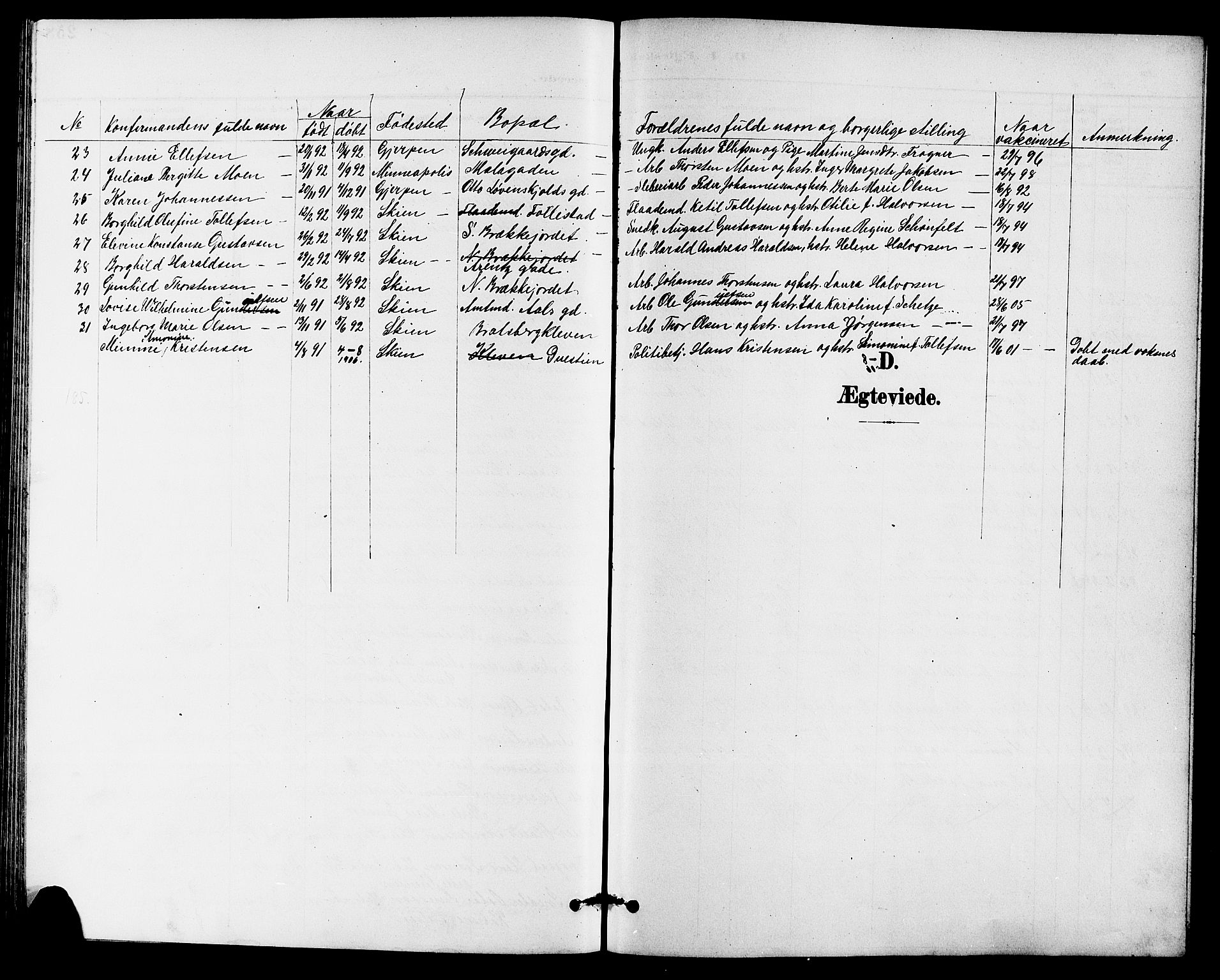 Skien kirkebøker, AV/SAKO-A-302/G/Ga/L0008: Klokkerbok nr. 8, 1900-1910, s. 259