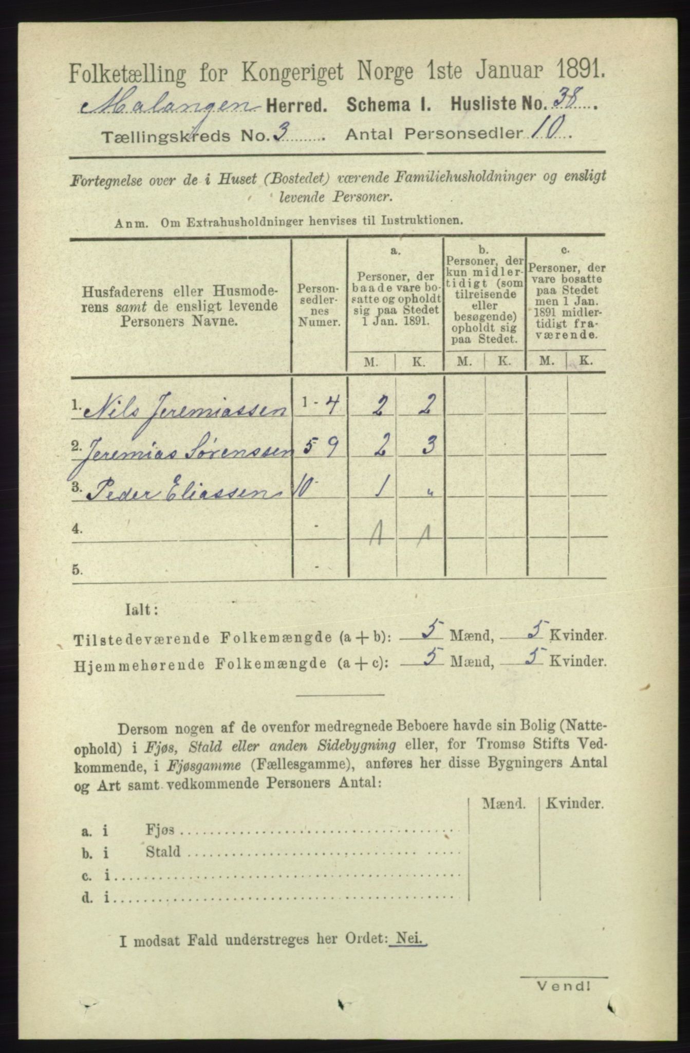 RA, Folketelling 1891 for 1932 Malangen herred, 1891, s. 727