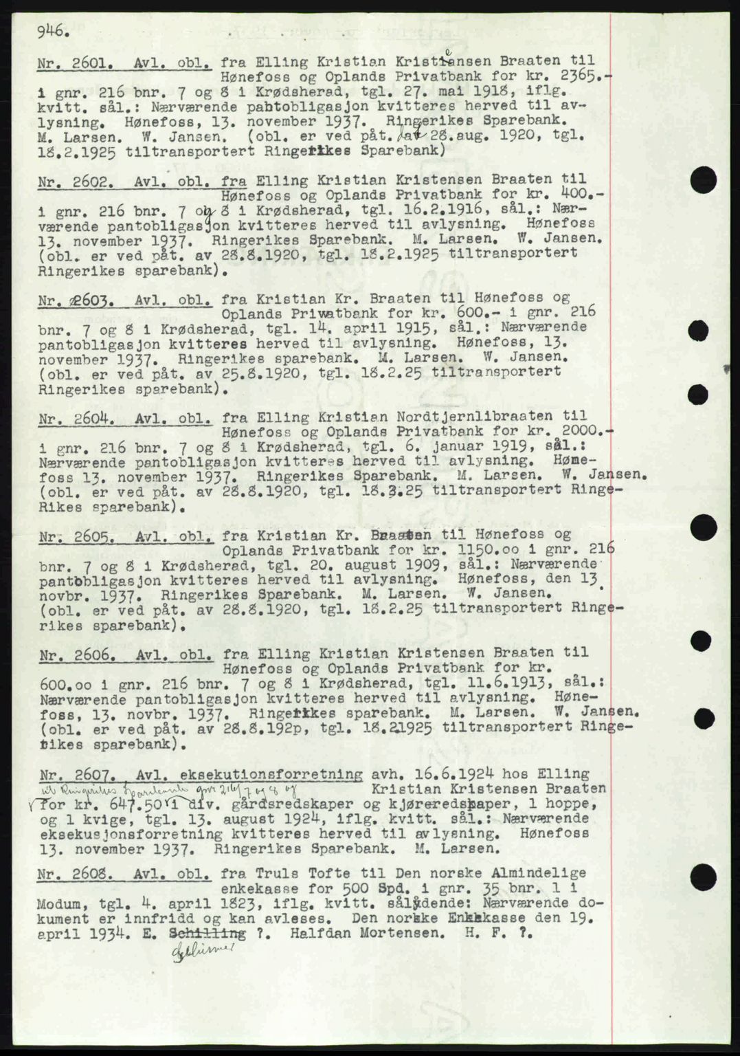 Eiker, Modum og Sigdal sorenskriveri, SAKO/A-123/G/Ga/Gab/L0036: Pantebok nr. A6, 1937-1937, Dagboknr: 2601/1937