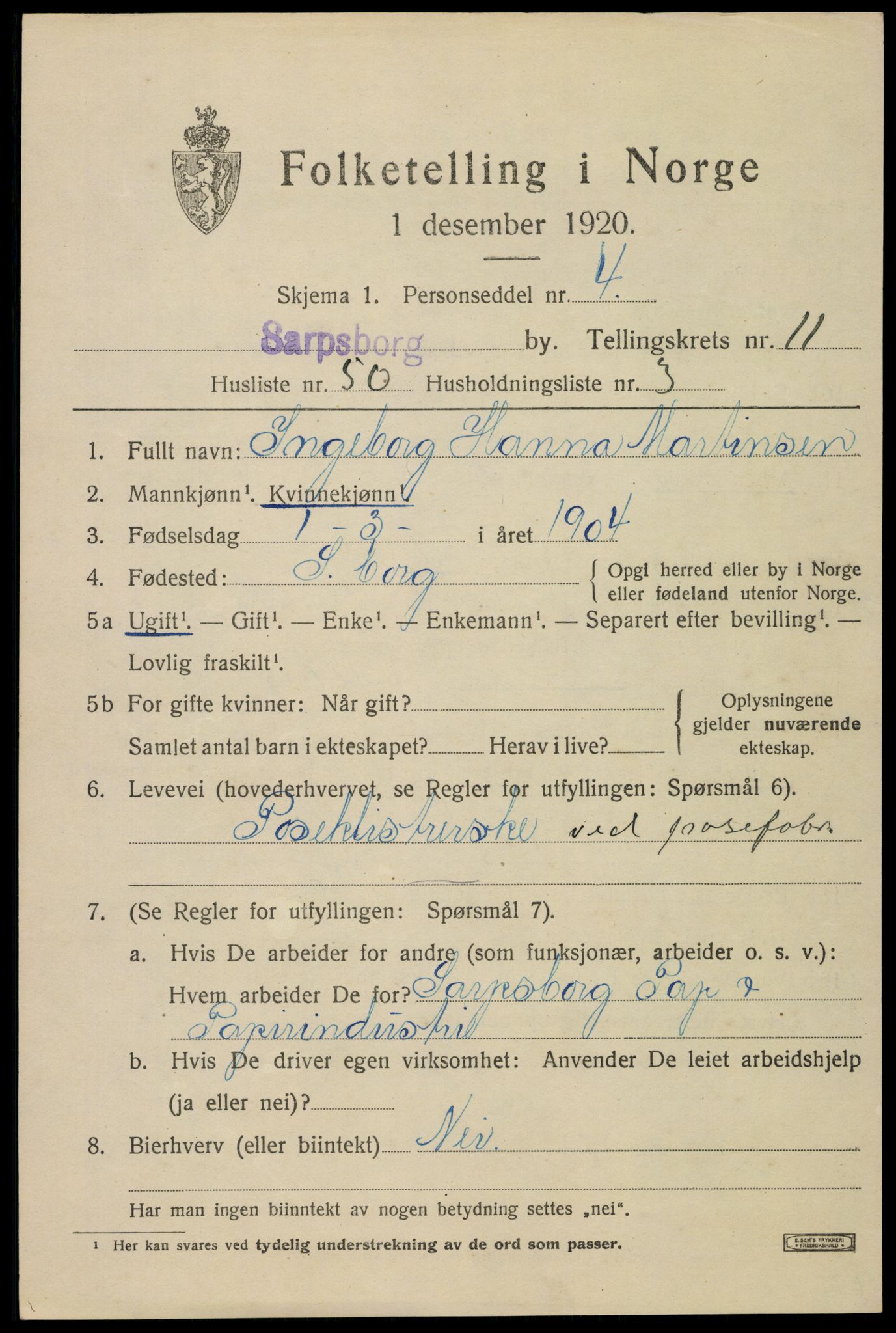 SAO, Folketelling 1920 for 0102 Sarpsborg kjøpstad, 1920, s. 23770
