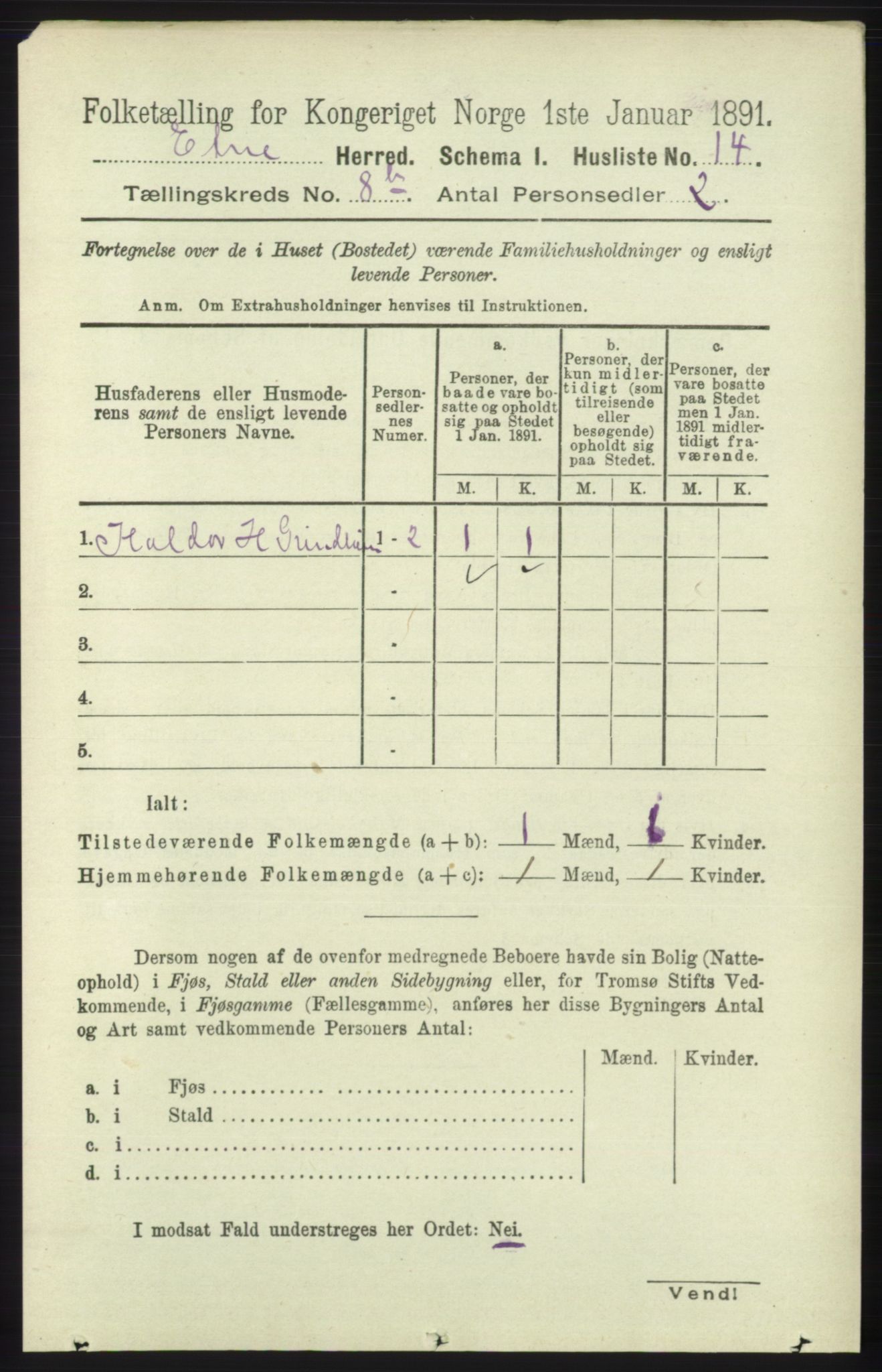 RA, Folketelling 1891 for 1211 Etne herred, 1891, s. 1613