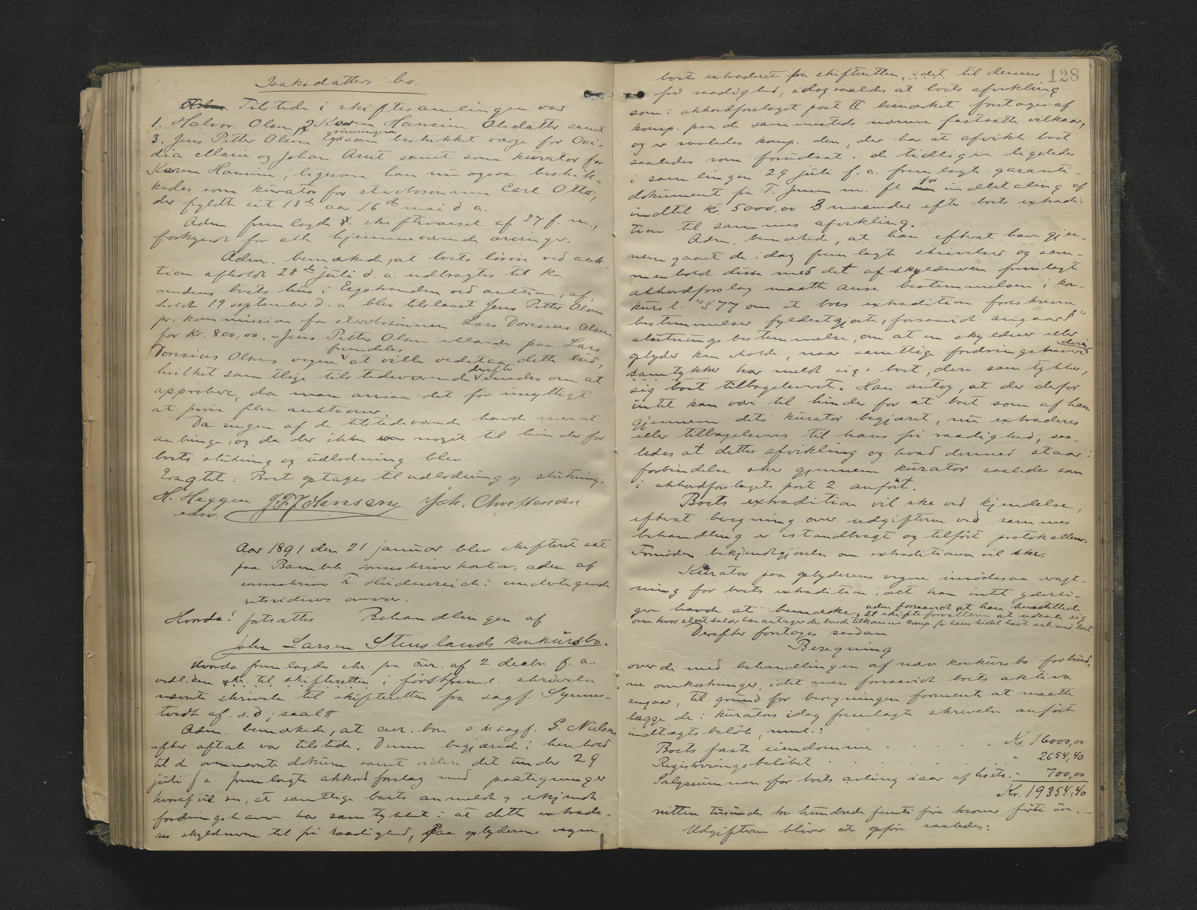 Bamble sorenskriveri, SAKO/A-214/H/Hb/Hbc/L0009: Skifteforhandlingsprotokoll, 1887-1892, s. 128