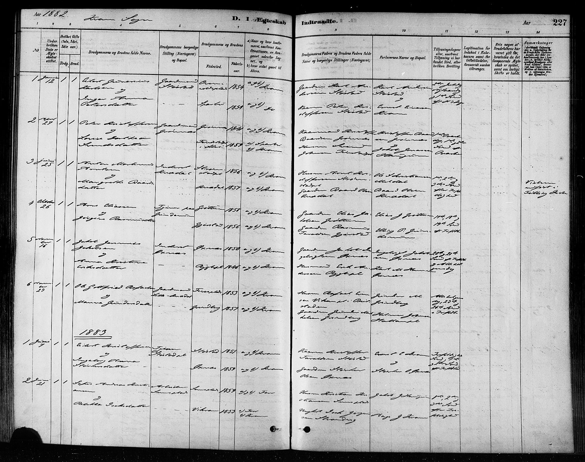 Ministerialprotokoller, klokkerbøker og fødselsregistre - Nord-Trøndelag, SAT/A-1458/746/L0449: Ministerialbok nr. 746A07 /2, 1878-1899, s. 227