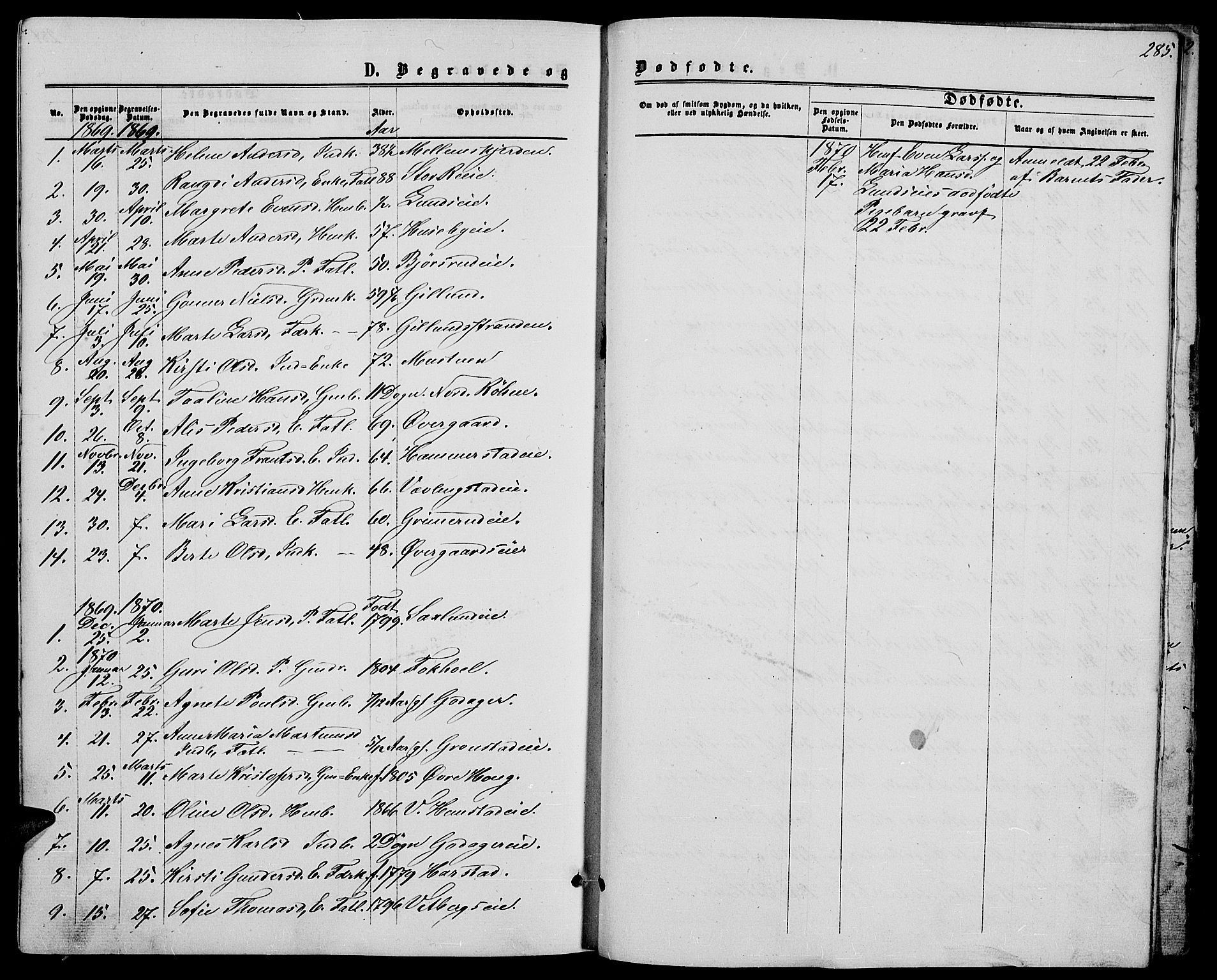 Stange prestekontor, AV/SAH-PREST-002/L/L0006: Klokkerbok nr. 6, 1864-1882, s. 285