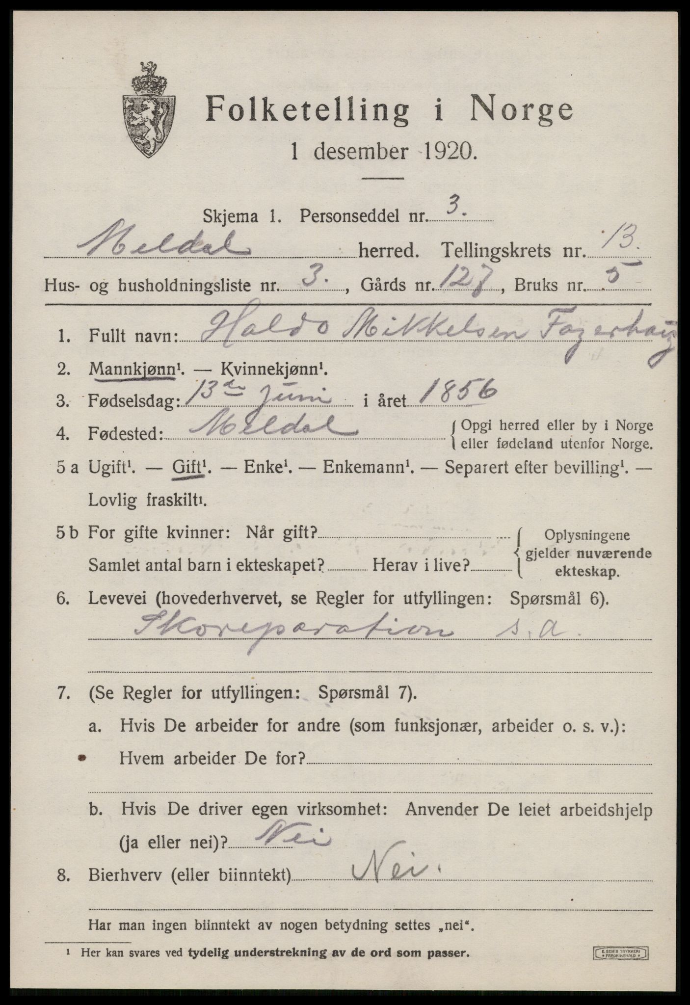 SAT, Folketelling 1920 for 1636 Meldal herred, 1920, s. 9479