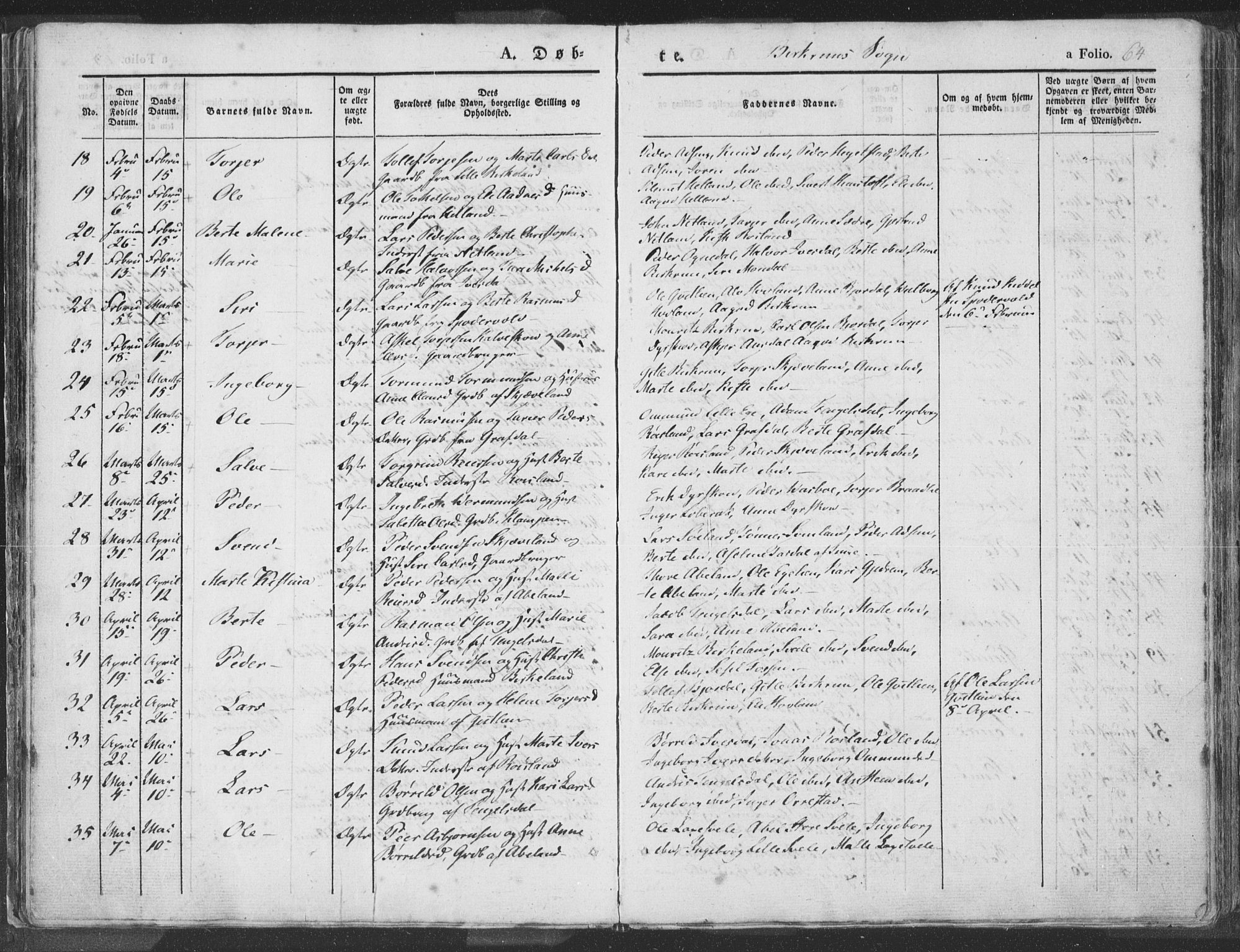 Helleland sokneprestkontor, SAST/A-101810: Ministerialbok nr. A 6.1, 1834-1863, s. 64