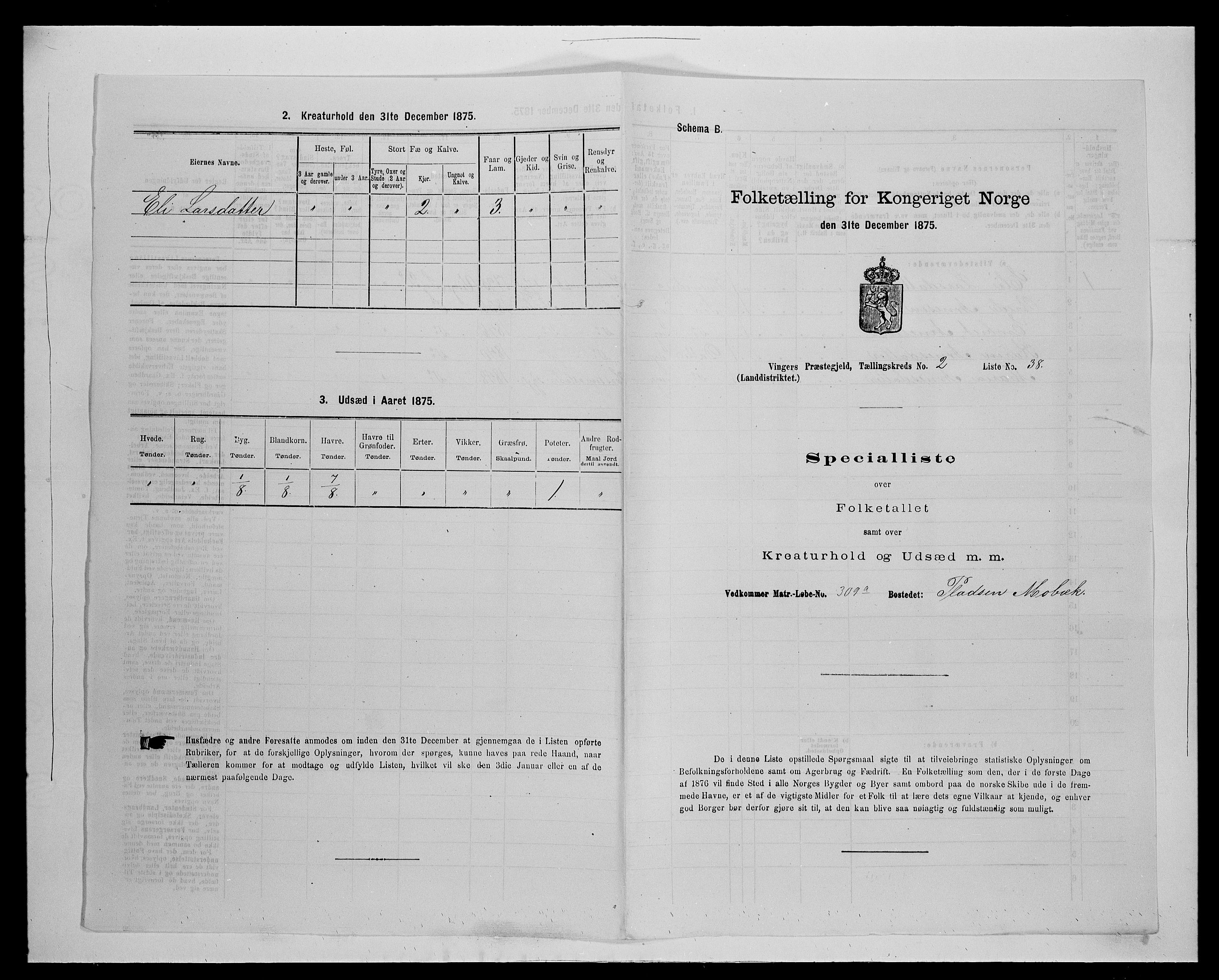 SAH, Folketelling 1875 for 0421L Vinger prestegjeld, Vinger sokn og Austmarka sokn, 1875, s. 296