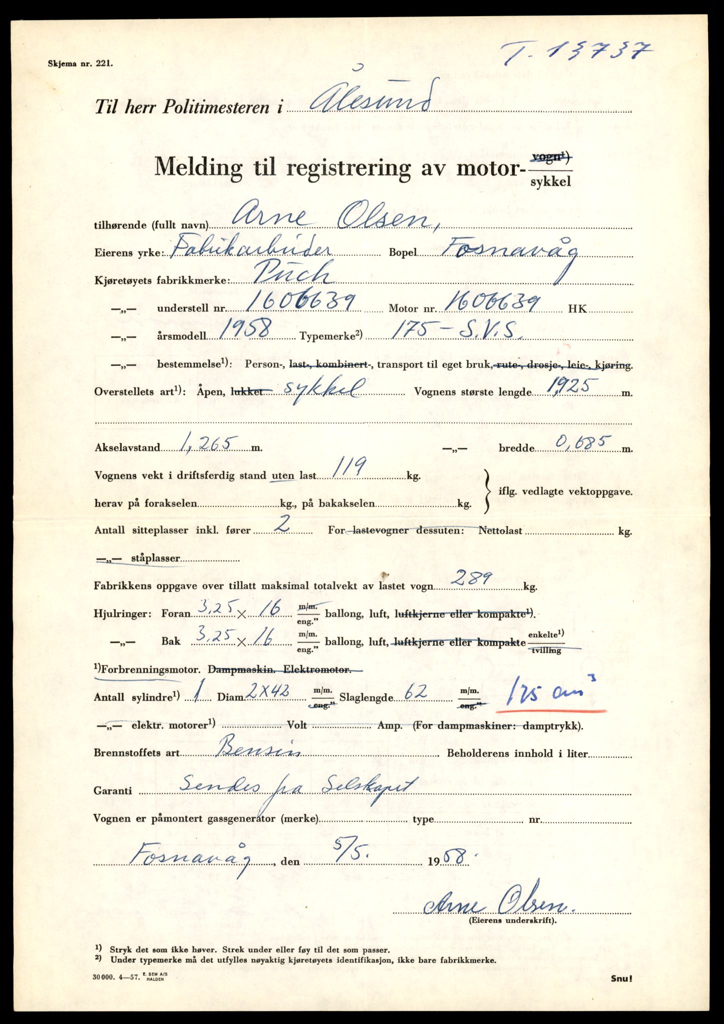 Møre og Romsdal vegkontor - Ålesund trafikkstasjon, AV/SAT-A-4099/F/Fe/L0041: Registreringskort for kjøretøy T 13710 - T 13905, 1927-1998, s. 491