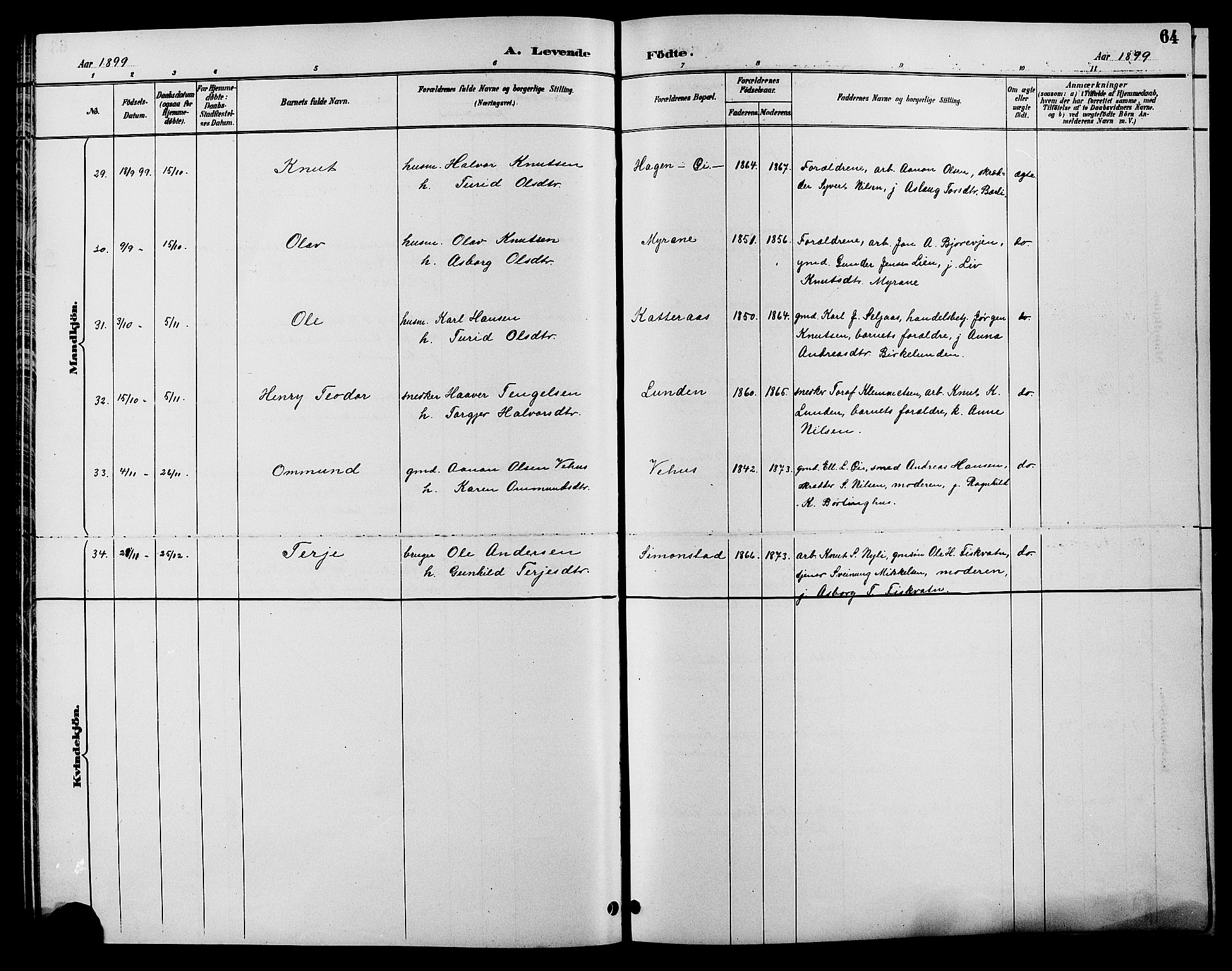 Åmli sokneprestkontor, SAK/1111-0050/F/Fb/Fbc/L0004: Klokkerbok nr. B 4, 1889-1902, s. 64