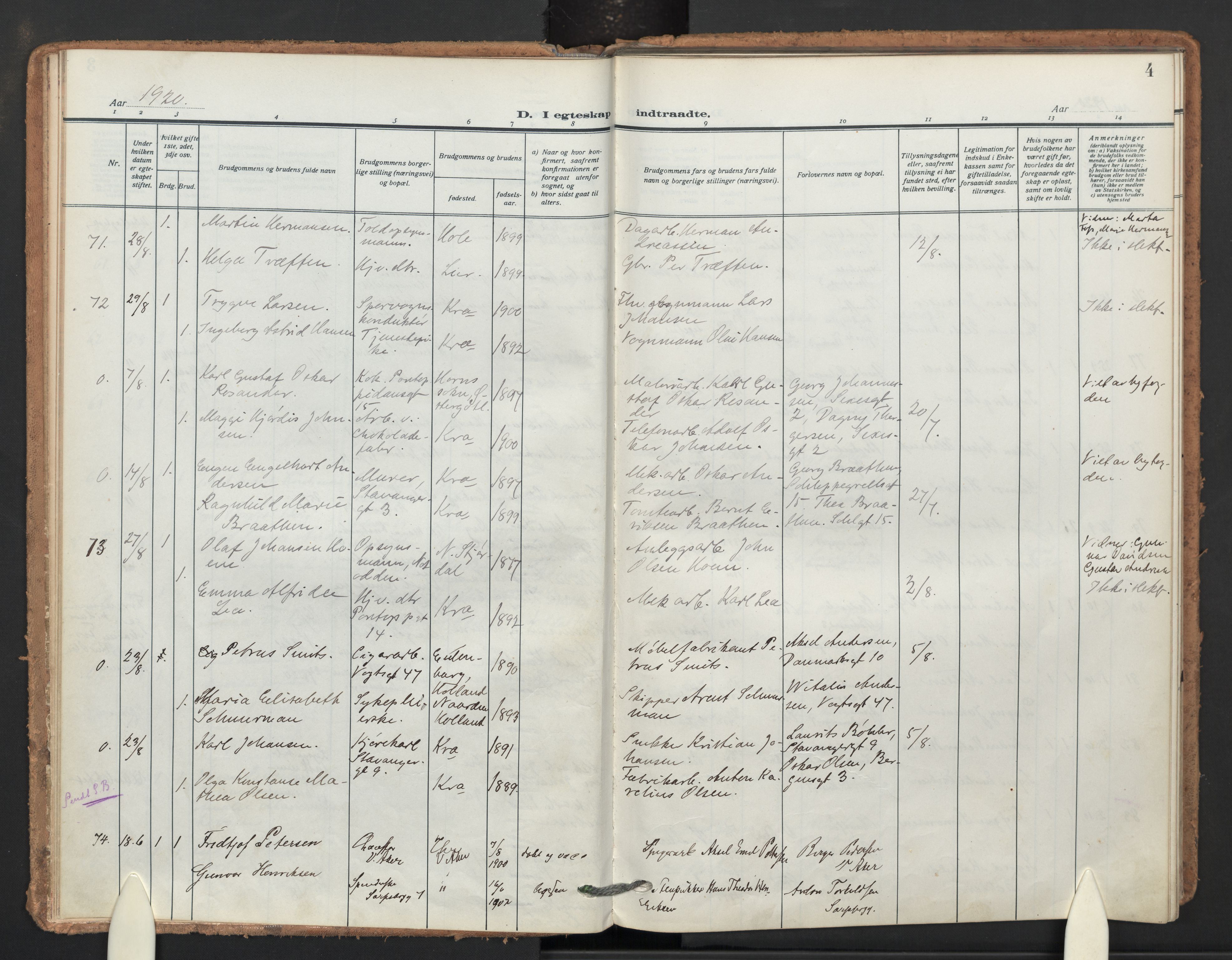 Sagene prestekontor Kirkebøker, AV/SAO-A-10796/F/L0013: Ministerialbok nr. 13, 1920-1929, s. 4