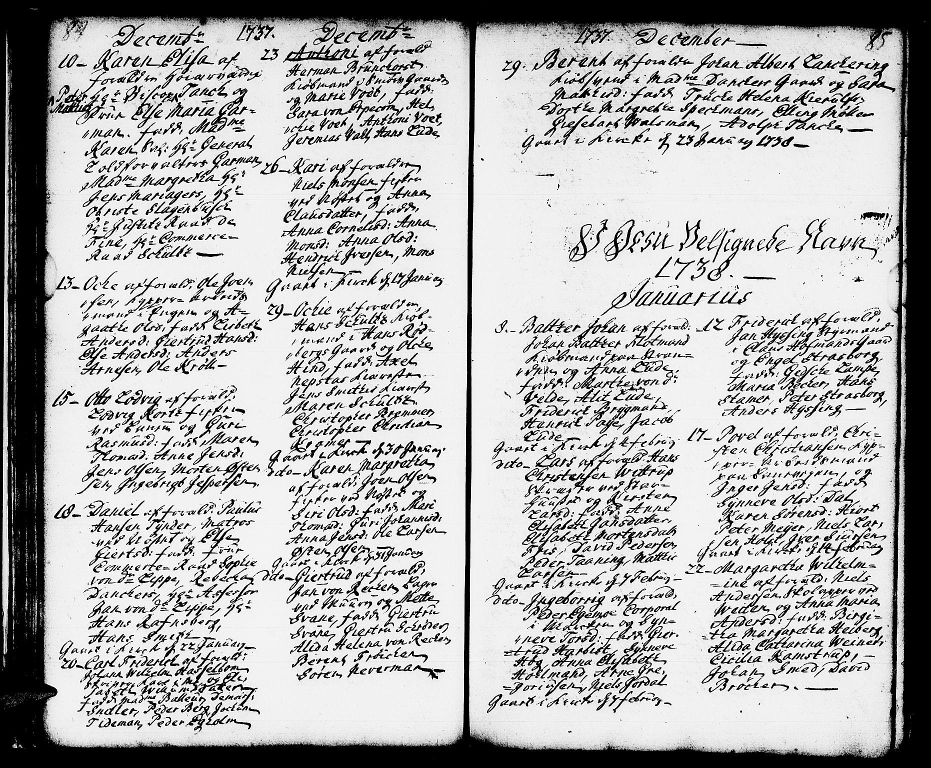Domkirken sokneprestembete, AV/SAB-A-74801/H/Haa/L0002: Ministerialbok nr. A 2, 1733-1750, s. 84-85