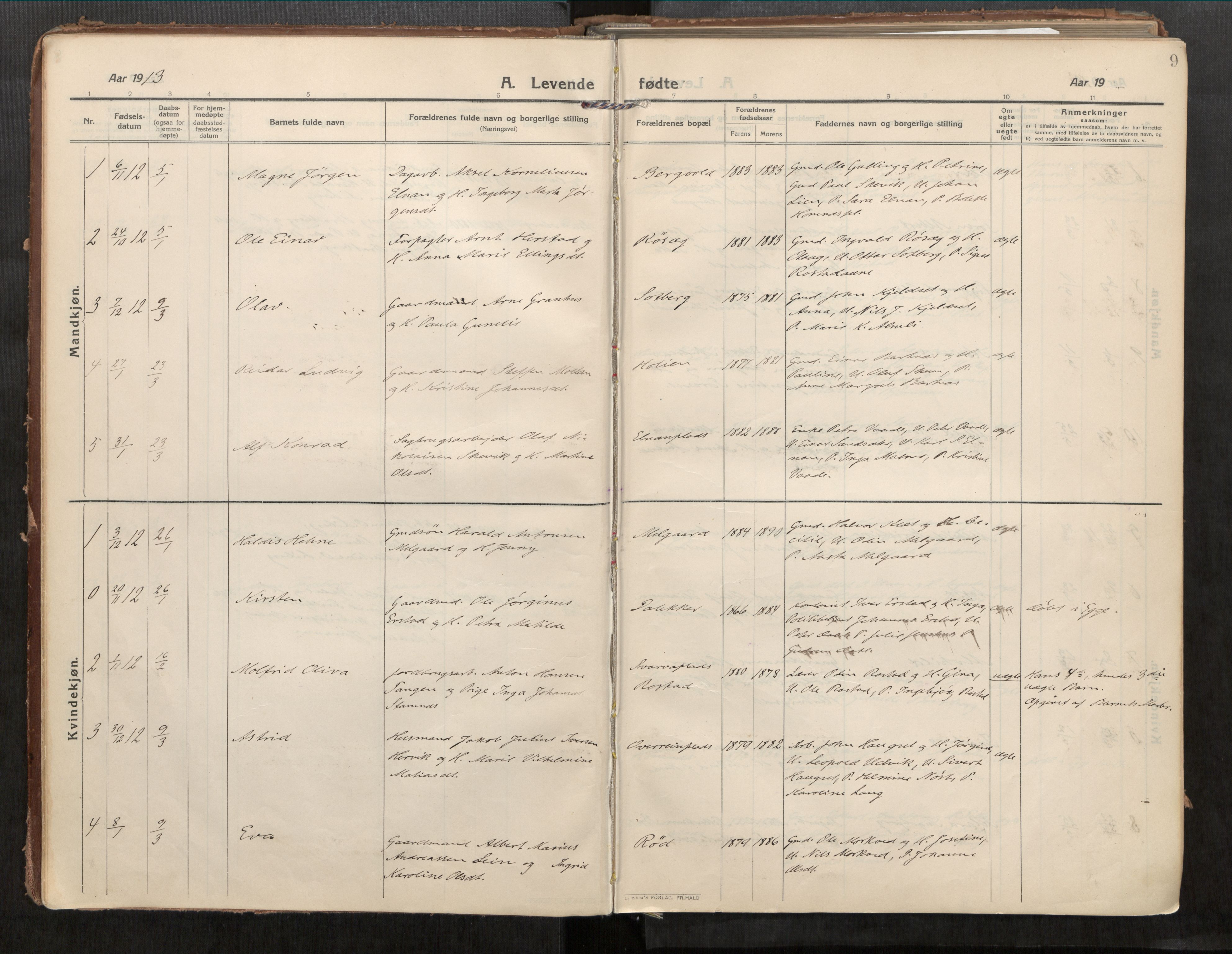 Beitstad sokneprestkontor, AV/SAT-A-1162/I/I1/I1a/L0001: Ministerialbok nr. 1, 1912-1927, s. 9