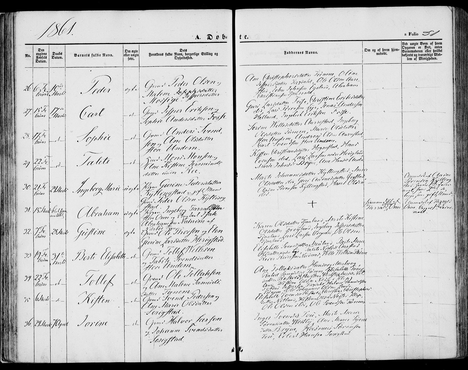 Lye sokneprestkontor, AV/SAST-A-101794/001/30BA/L0007: Ministerialbok nr. A 6, 1856-1871, s. 51