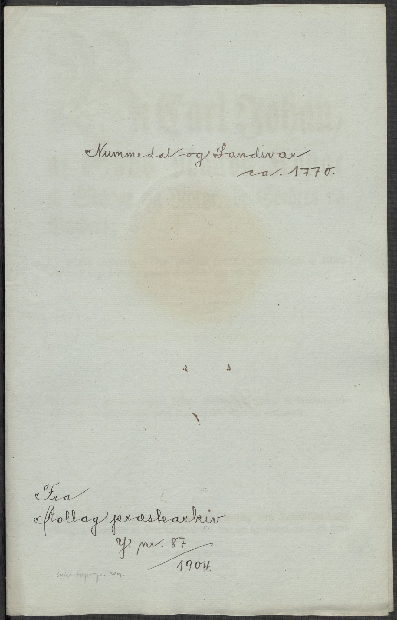 Riksarkivets diplomsamling, RA/EA-5965/F15/L0018: Prestearkiv - Buskerud, 1764-1814, s. 183