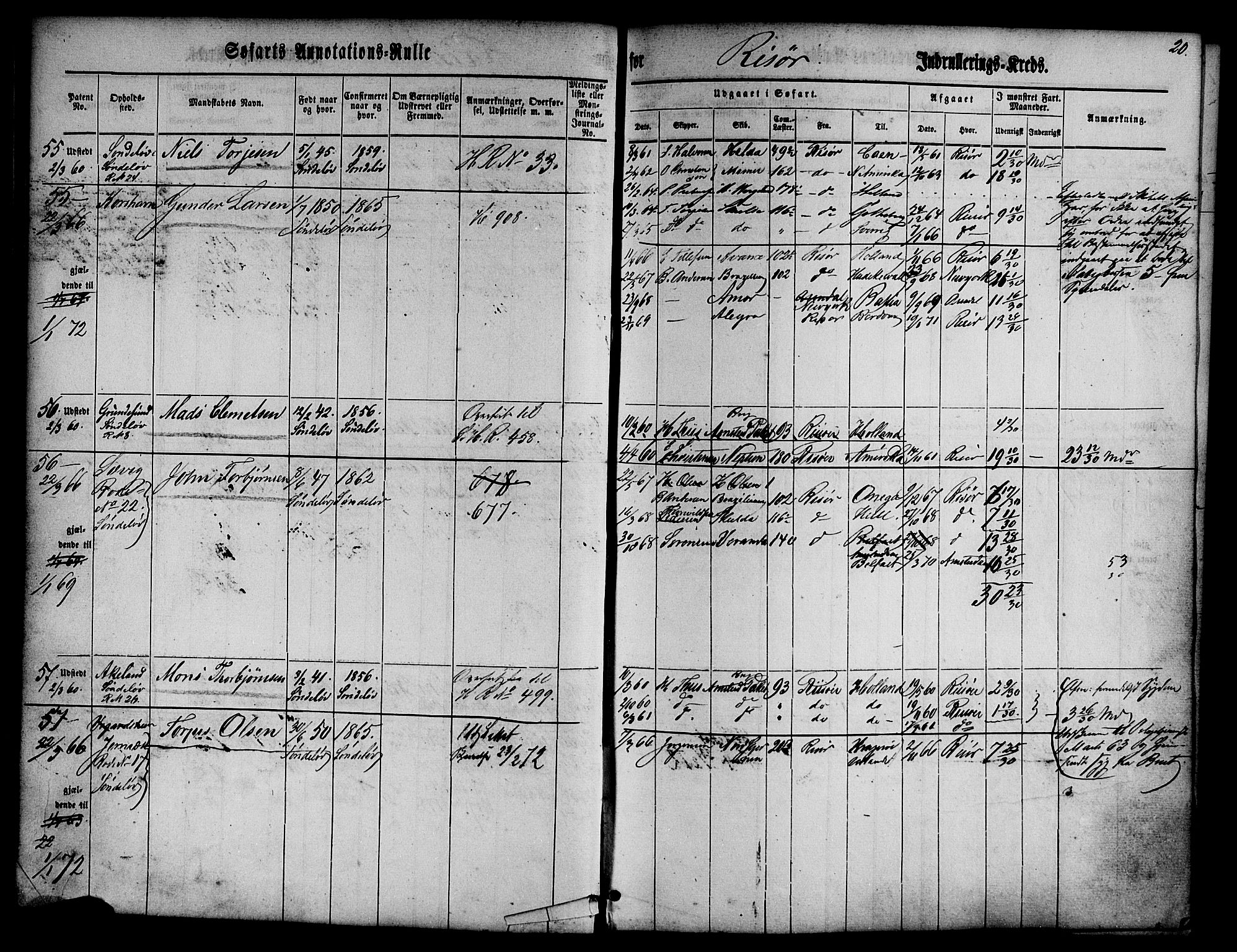 Risør mønstringskrets, SAK/2031-0010/F/Fa/L0001: Annotasjonsrulle nr 1-435 med register, D-1, 1860-1865, s. 37