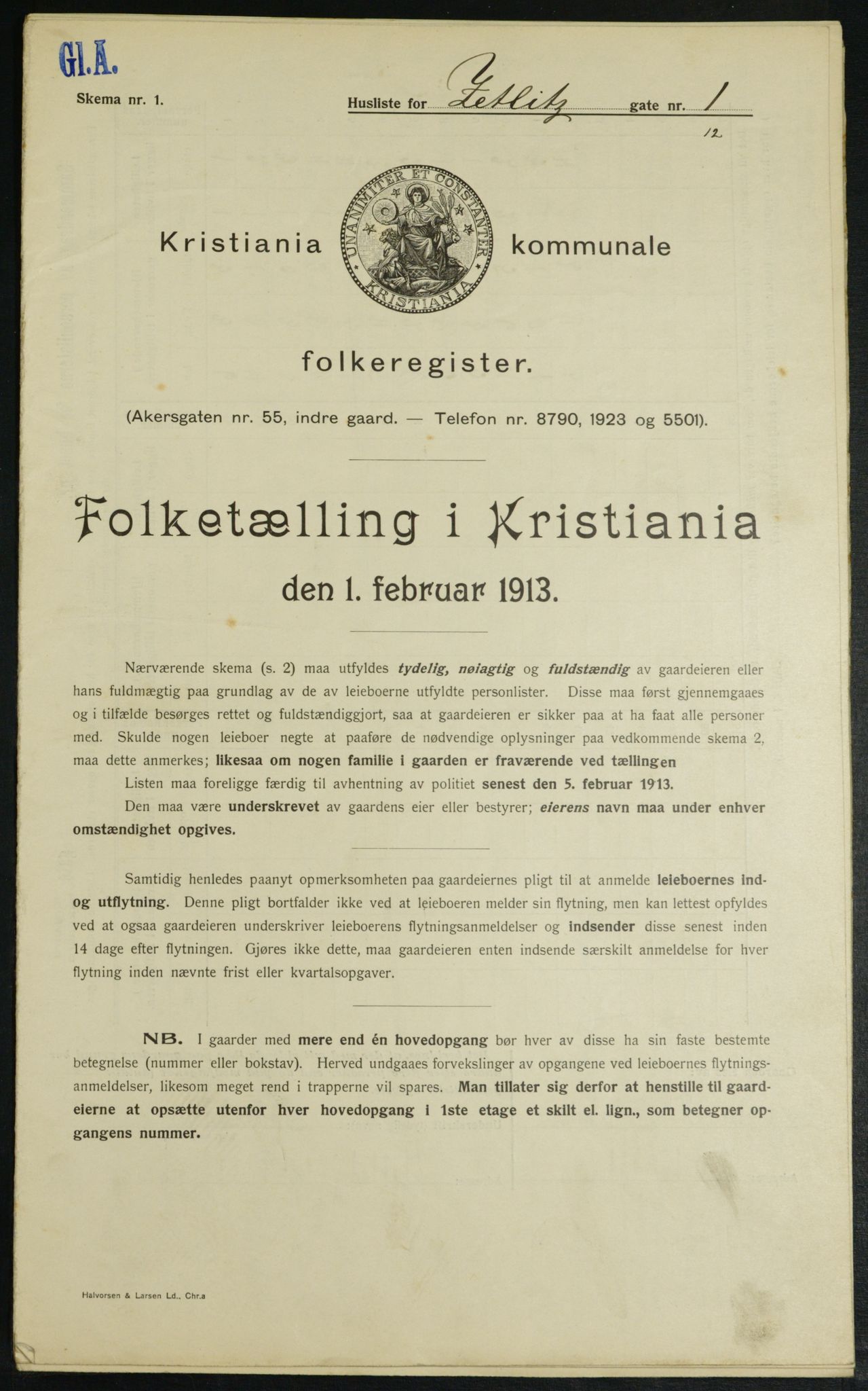 OBA, Kommunal folketelling 1.2.1913 for Kristiania, 1913, s. 128505