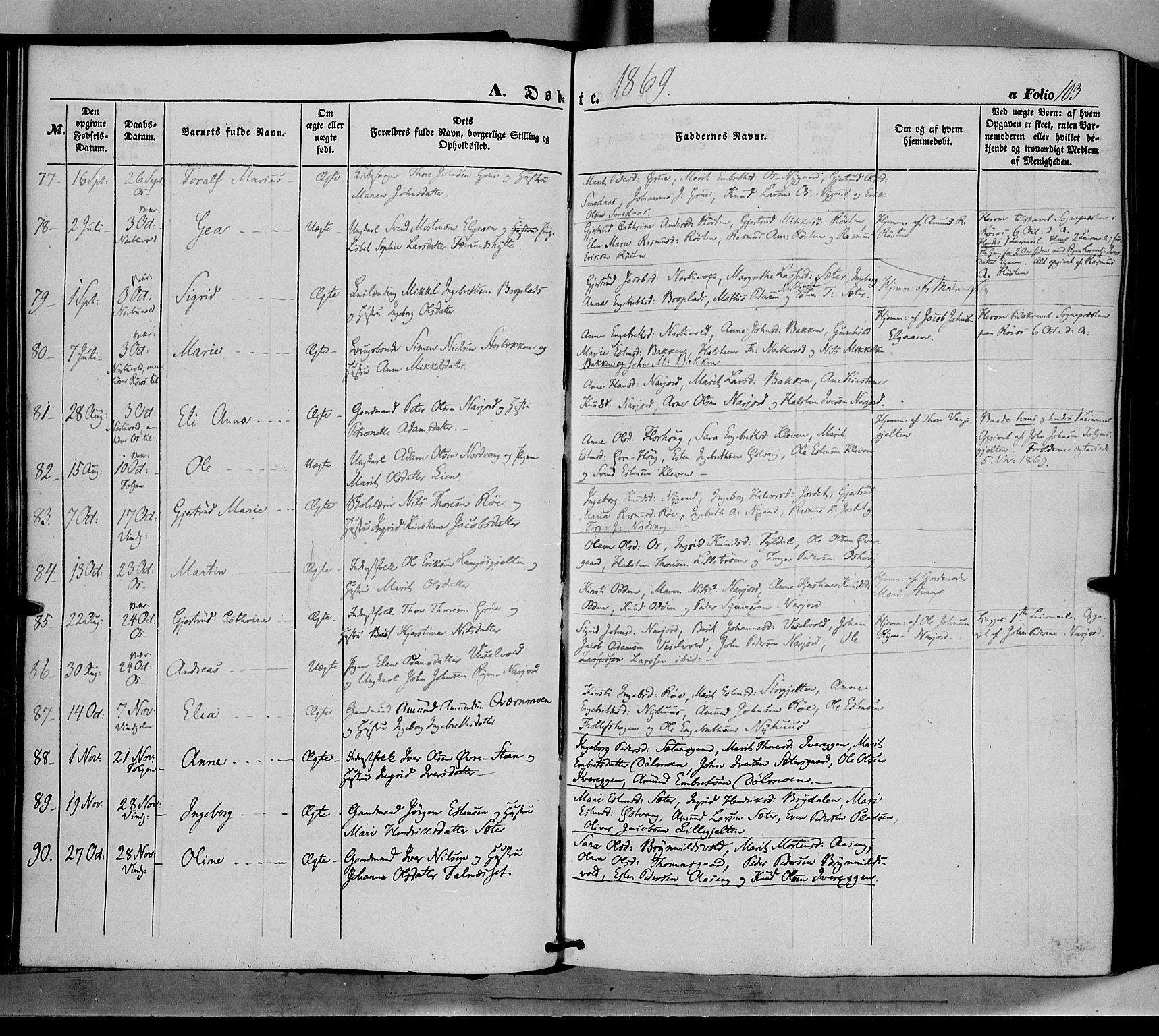 Tolga prestekontor, AV/SAH-PREST-062/K/L0006: Ministerialbok nr. 6, 1852-1876, s. 103