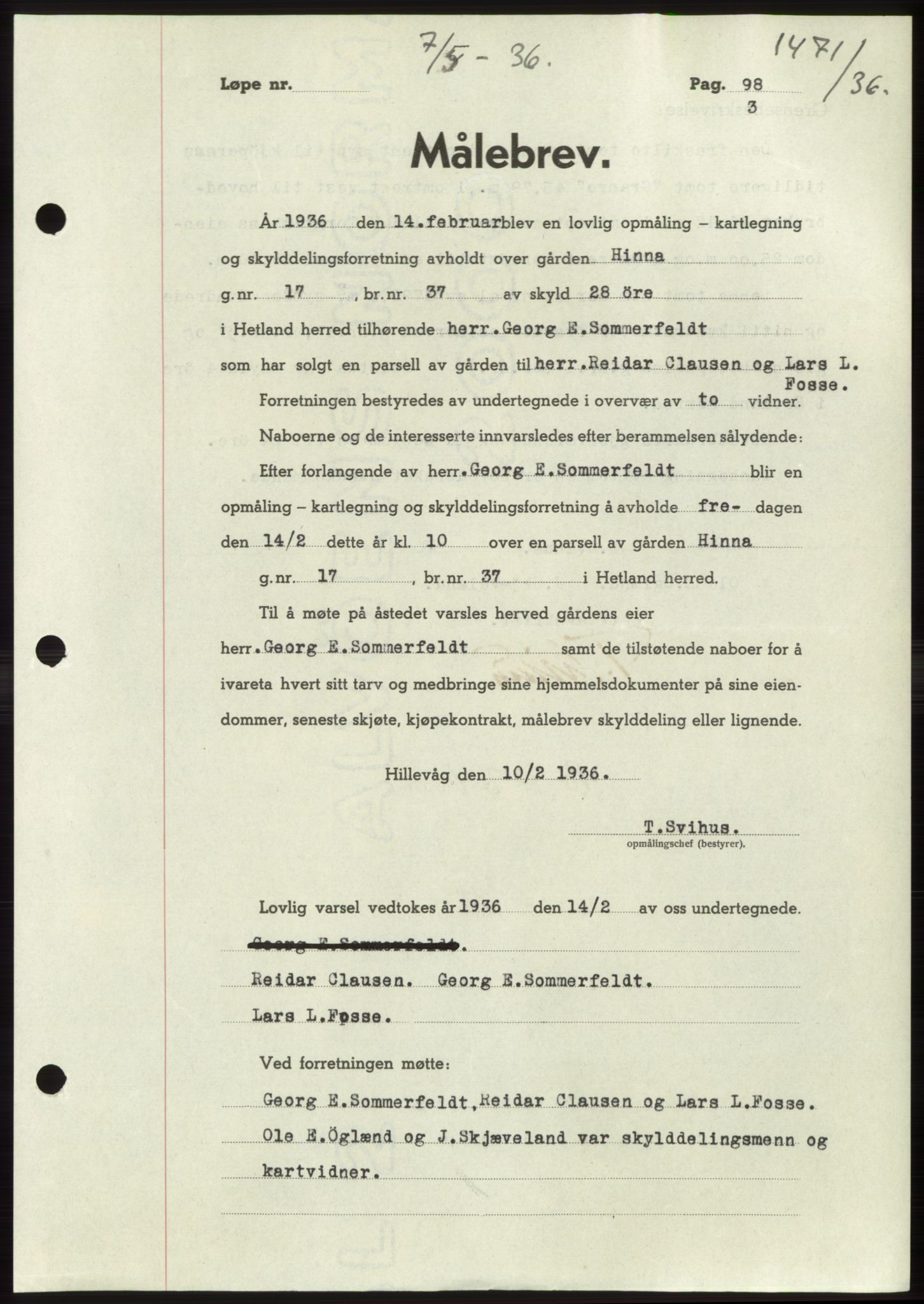Jæren sorenskriveri, SAST/A-100310/03/G/Gba/L0065: Pantebok nr. 71, 1936-1936, Dagboknr: 1471/1936