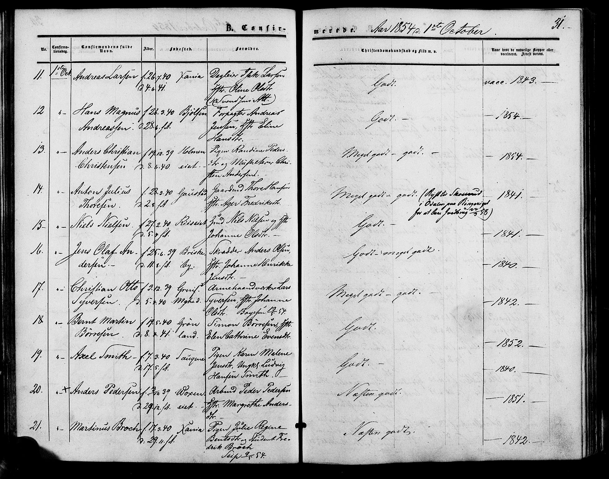 Vestre Aker prestekontor Kirkebøker, AV/SAO-A-10025/F/Fa/L0001: Ministerialbok nr. 1, 1853-1858, s. 31