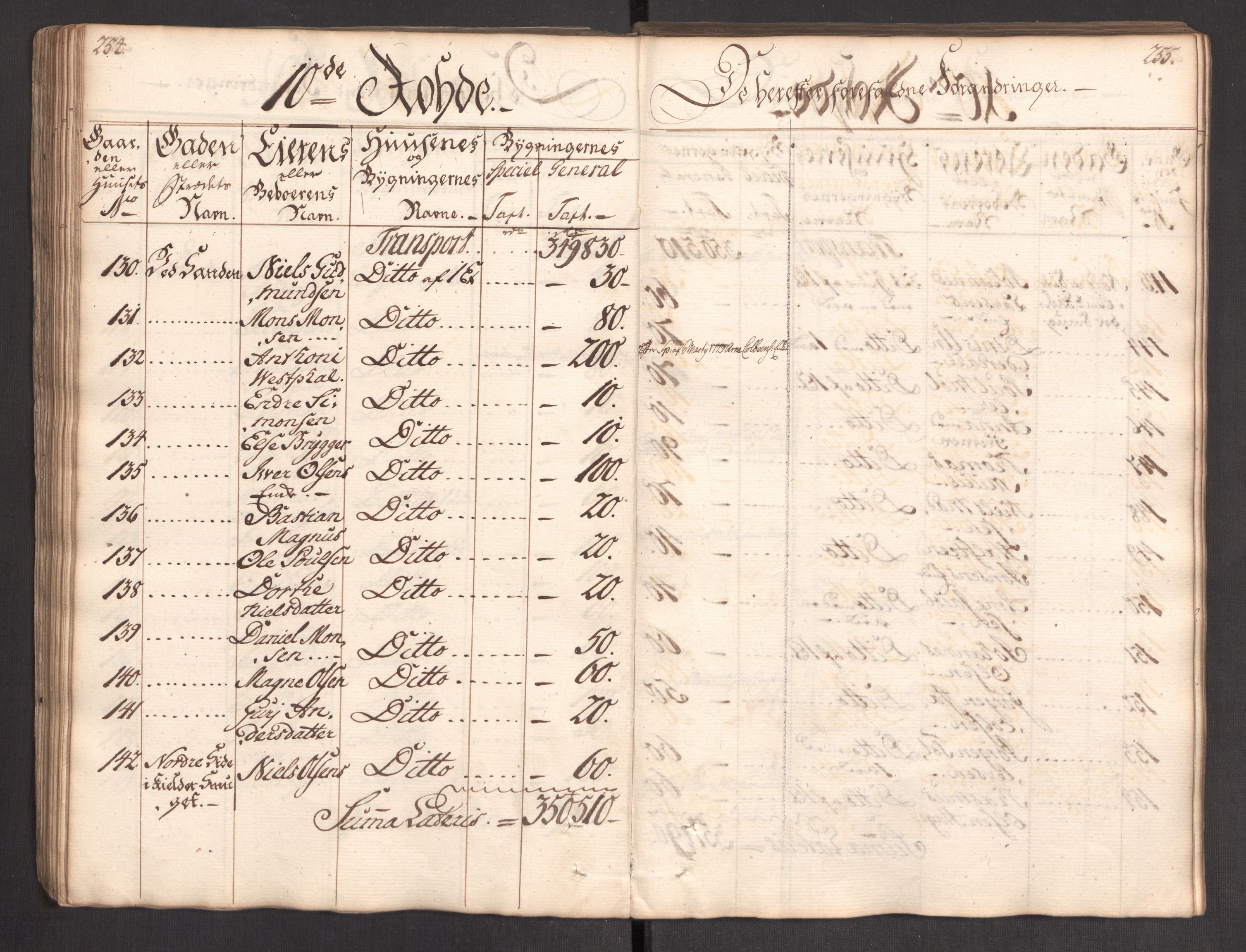 Kommersekollegiet, Brannforsikringskontoret 1767-1814, AV/RA-EA-5458/F/Fa/L0004/0002: Bergen / Branntakstprotokoll, 1767, s. 254-255